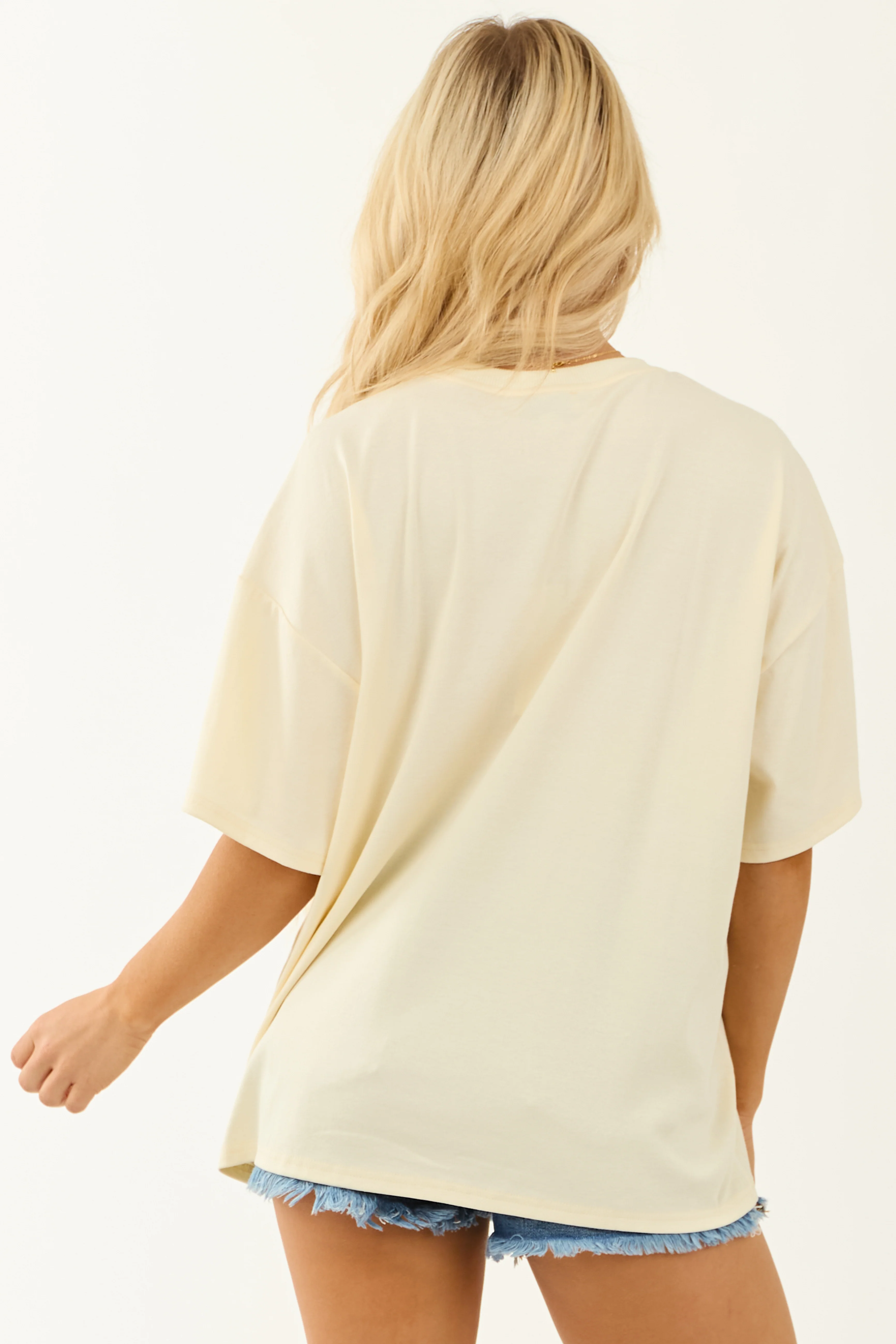 Cream Western Graphic Oversized Short Sleeve Top - Image 6