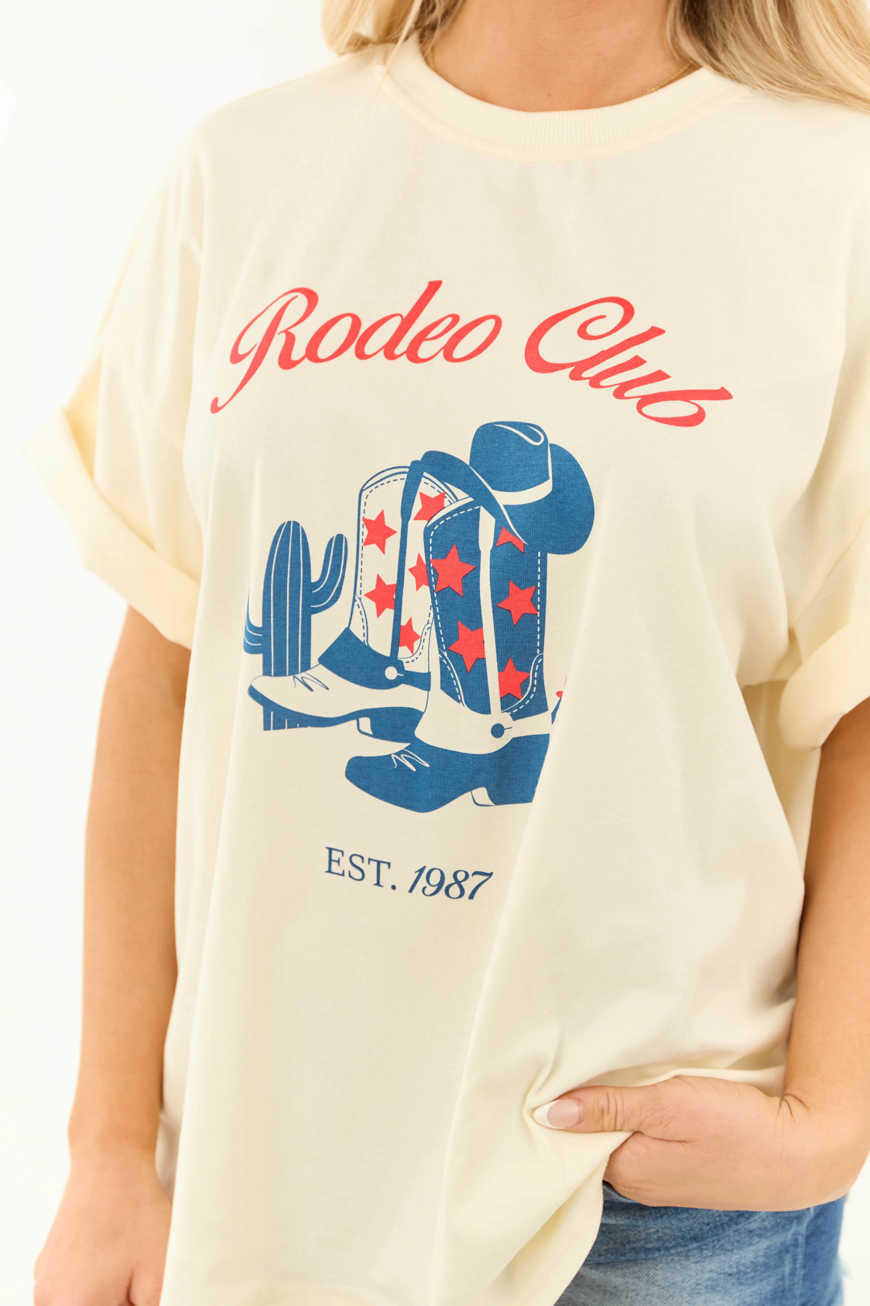 Cream Western Graphic Oversized Short Sleeve Top - Image 7