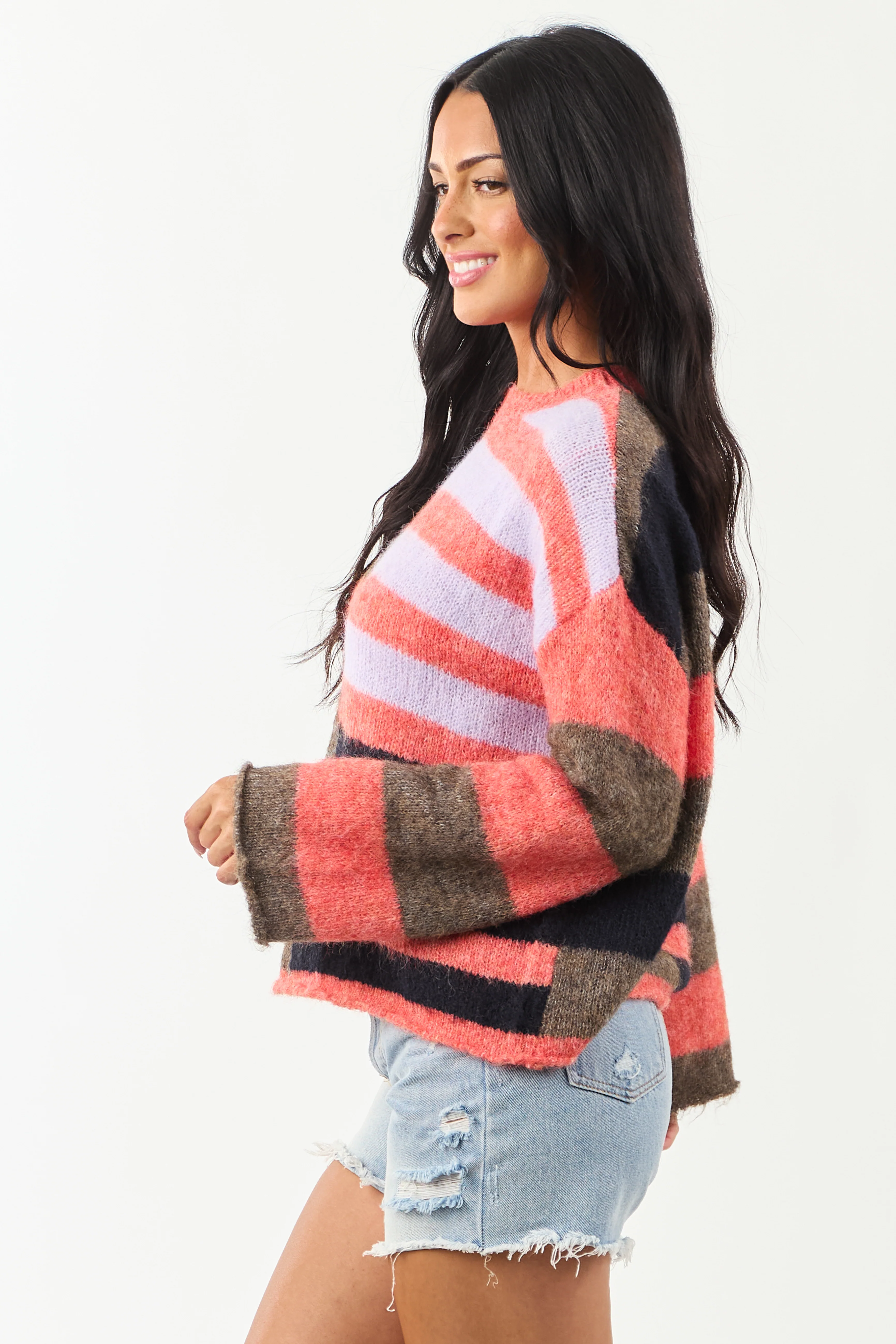 Crimson Colorblock Drop Shoulder Knit Sweater - Image 5