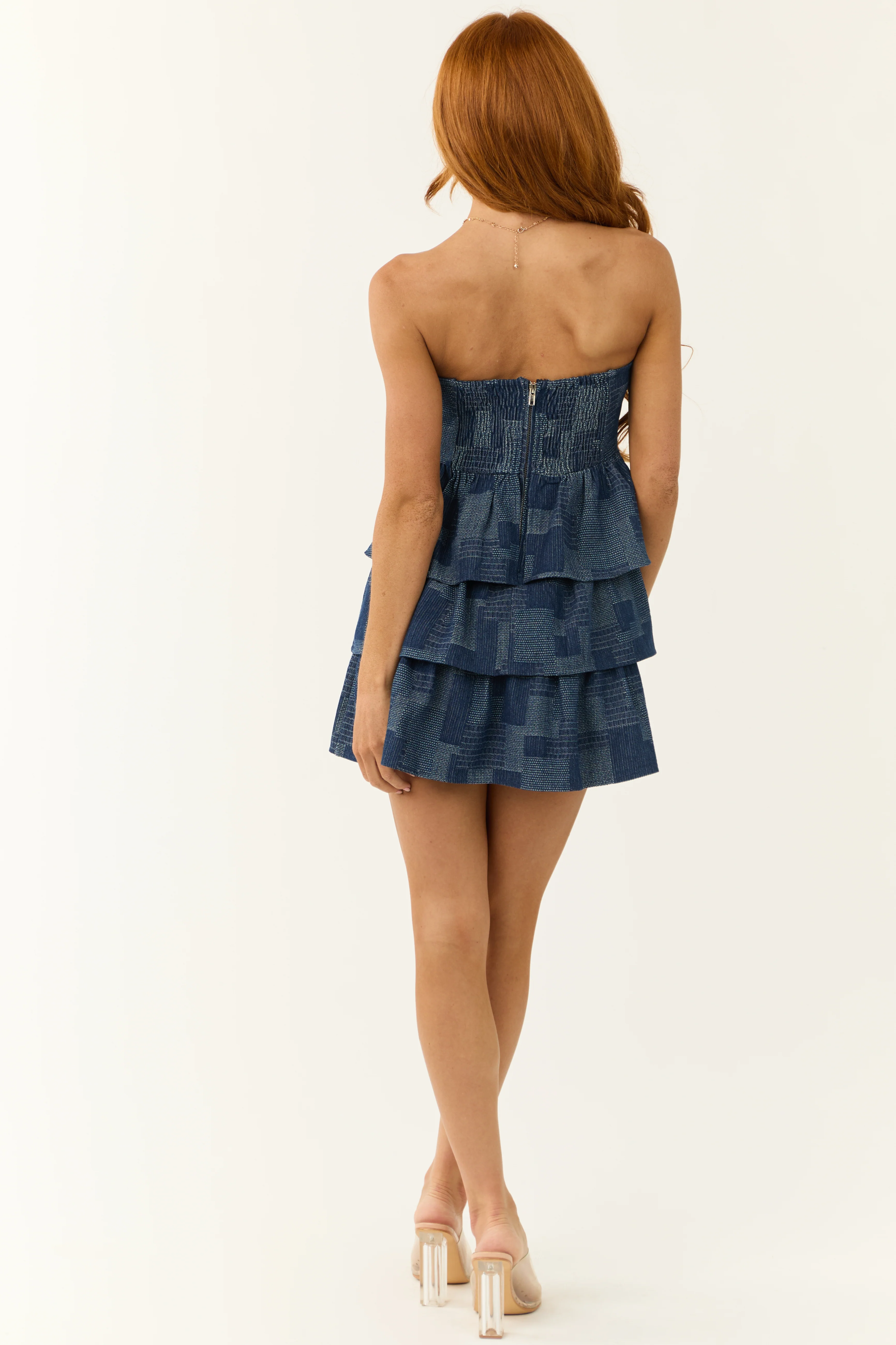 Dark Denim Patchwork Strapless Ruffle Dress - Image 5