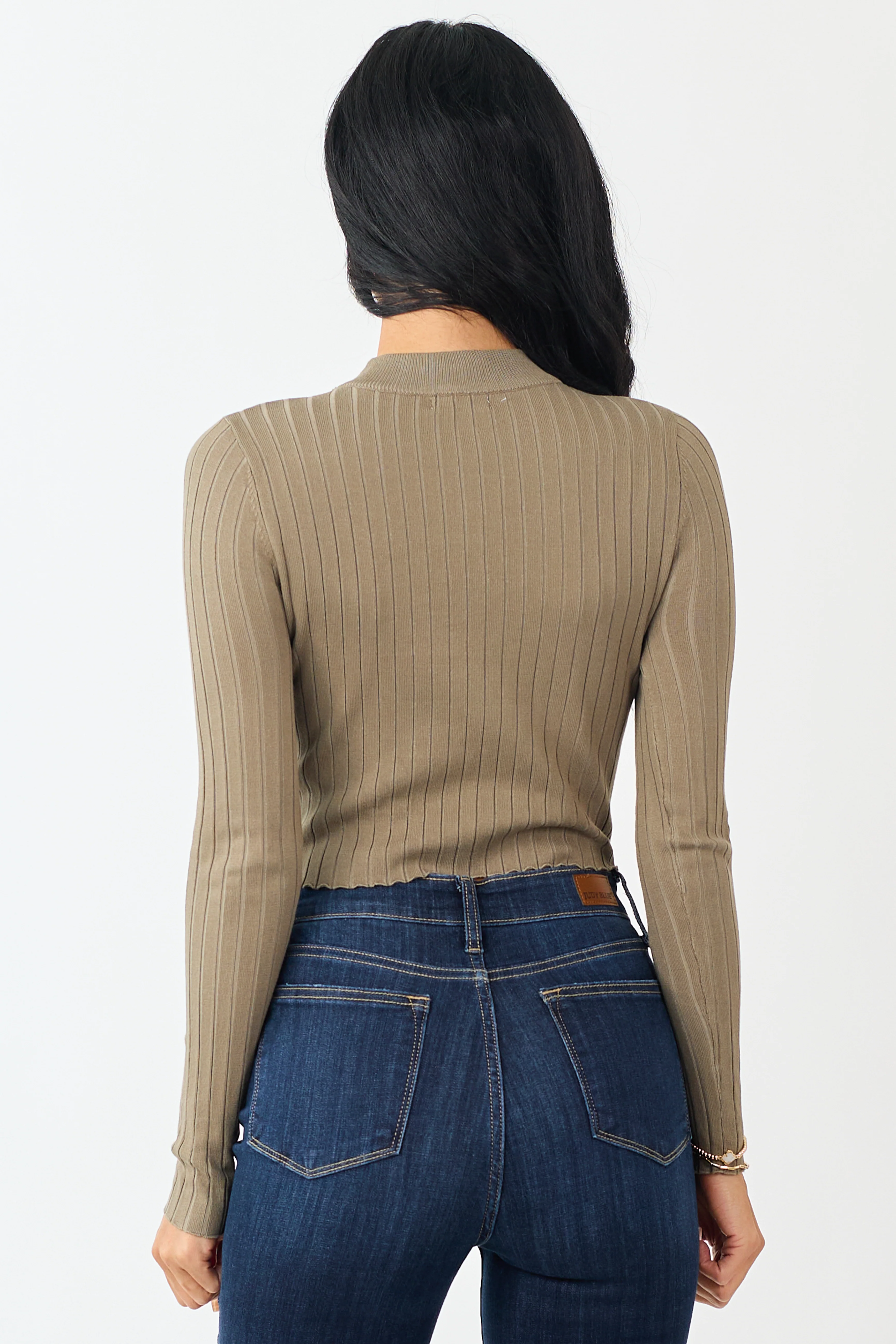 Dark Sage High Neck Long Sleeve Cropped Top - Image 5