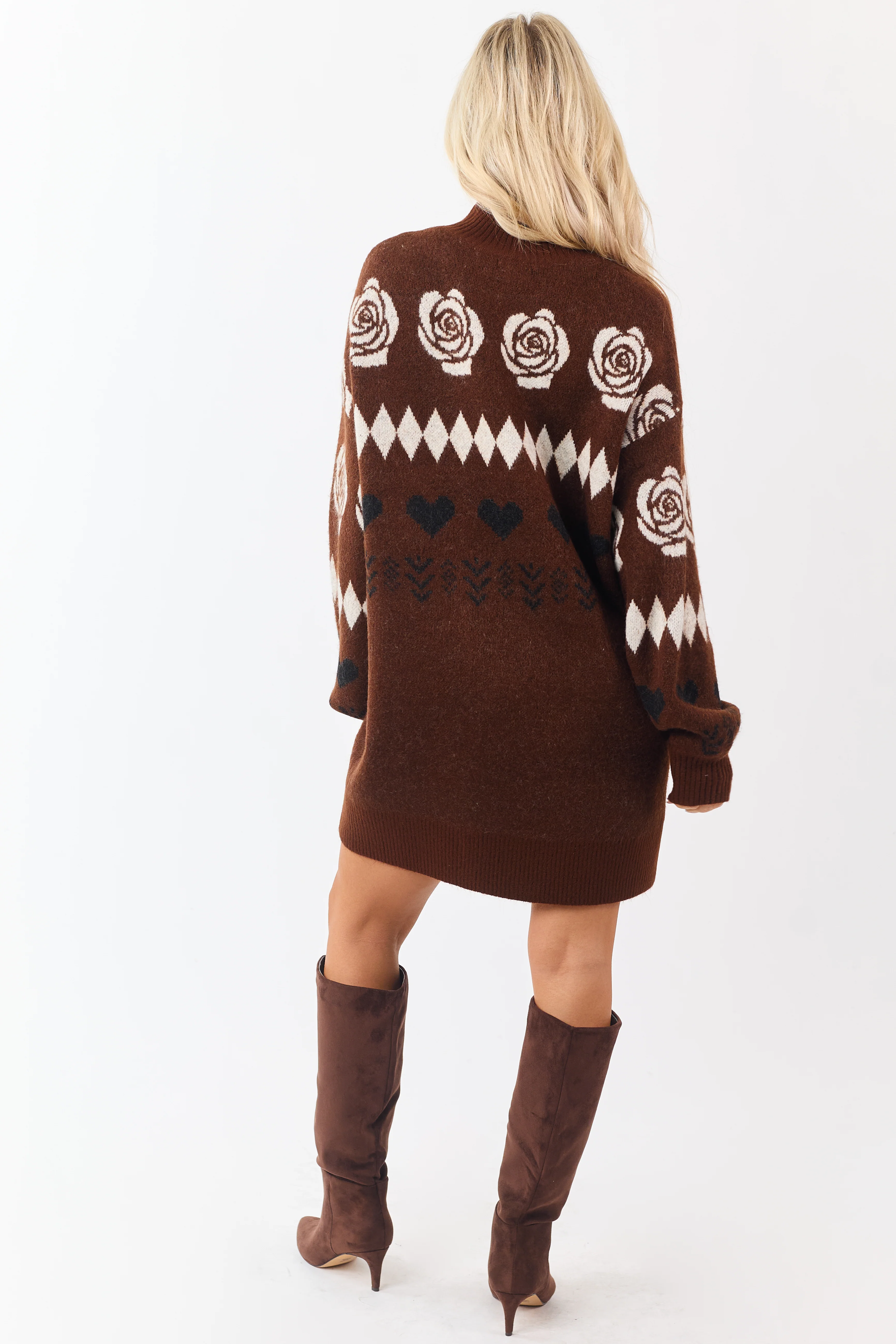 Dark Sepia Multi Print Mock Neck Mini Sweater Dress - Image 6