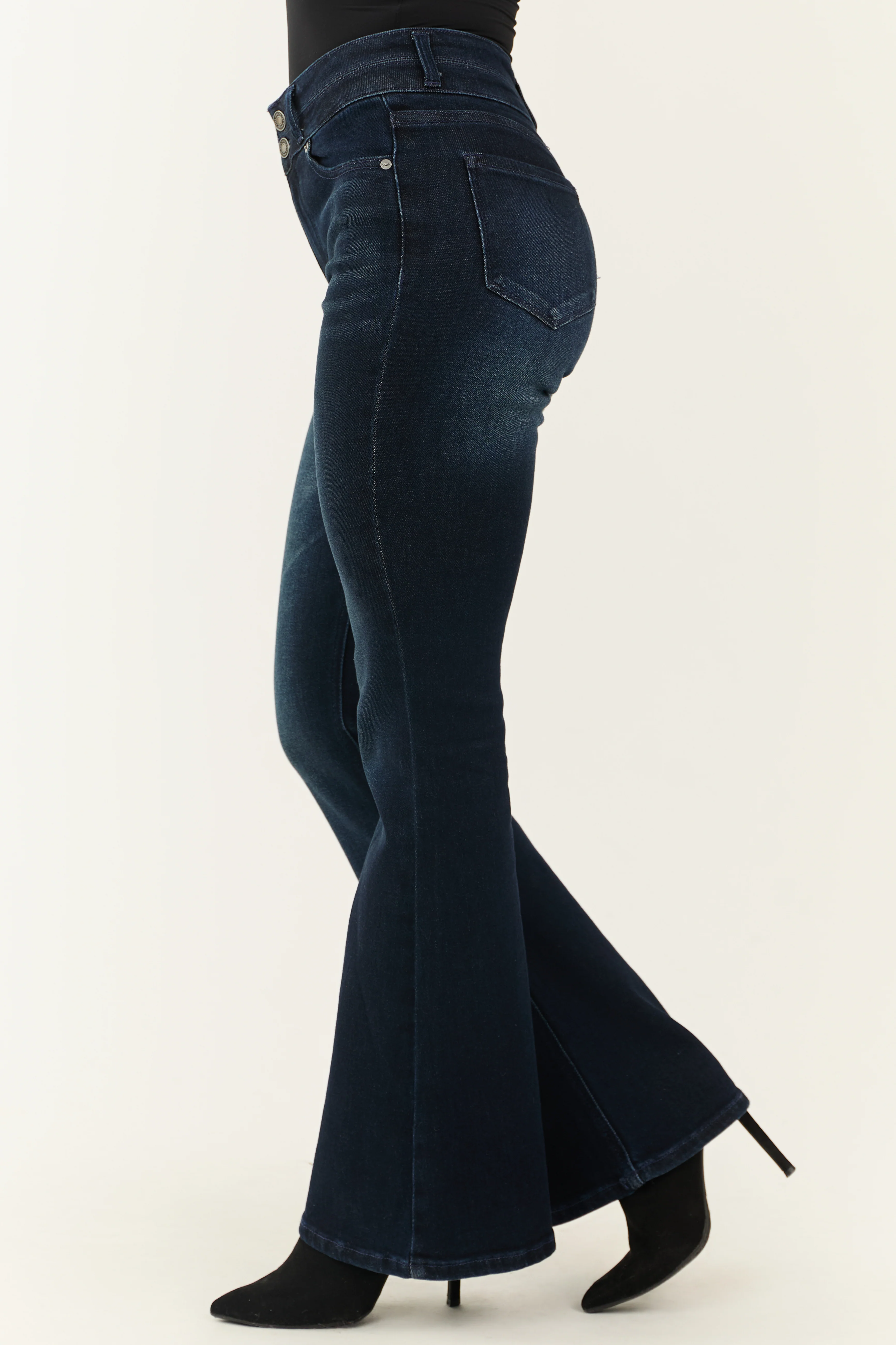 KanCan Dark Wash High Rise Double Button Flare Jeans - Image 5