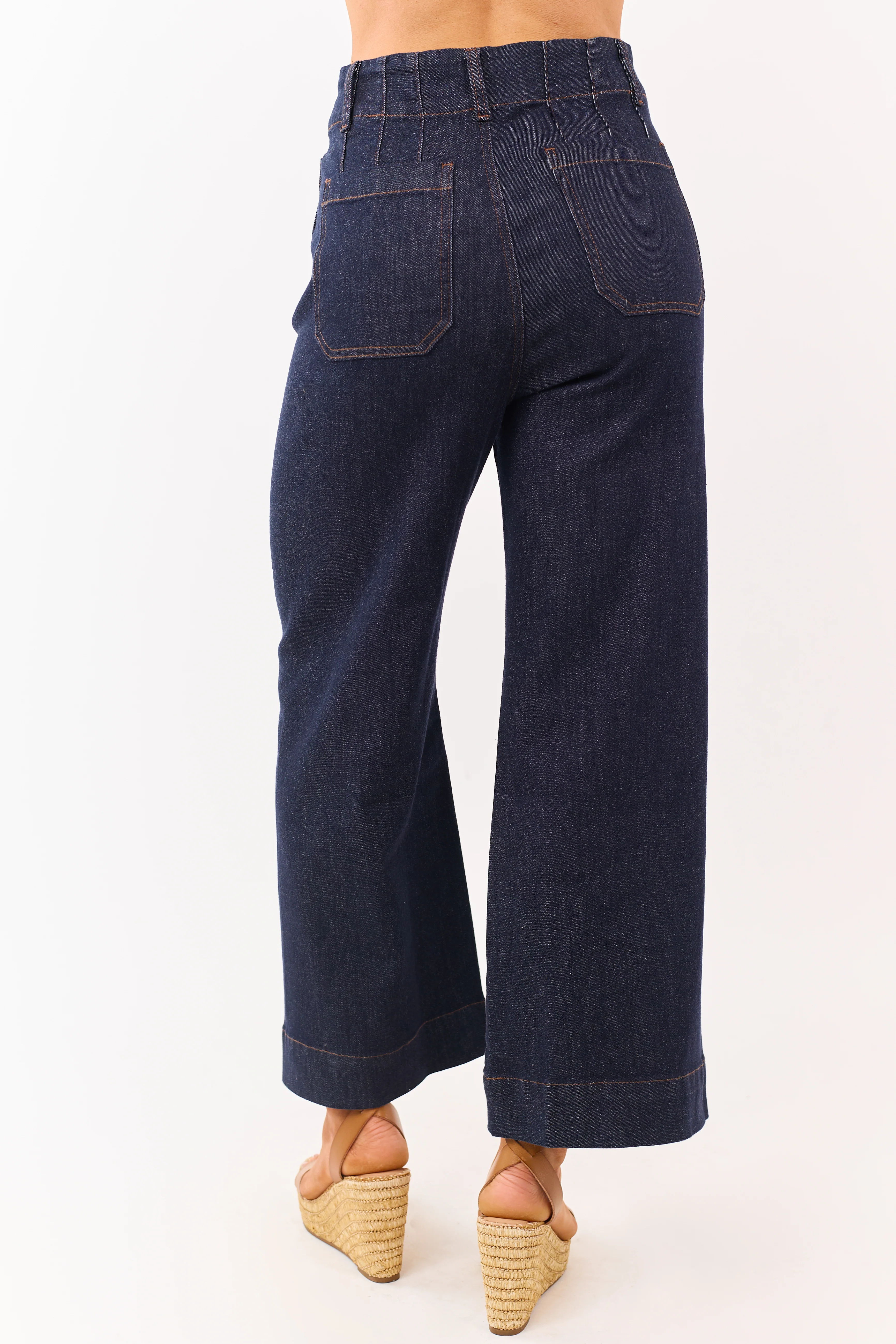 Dark Wash High Rise Patch Pocket Wide Denim Pants - Image 4