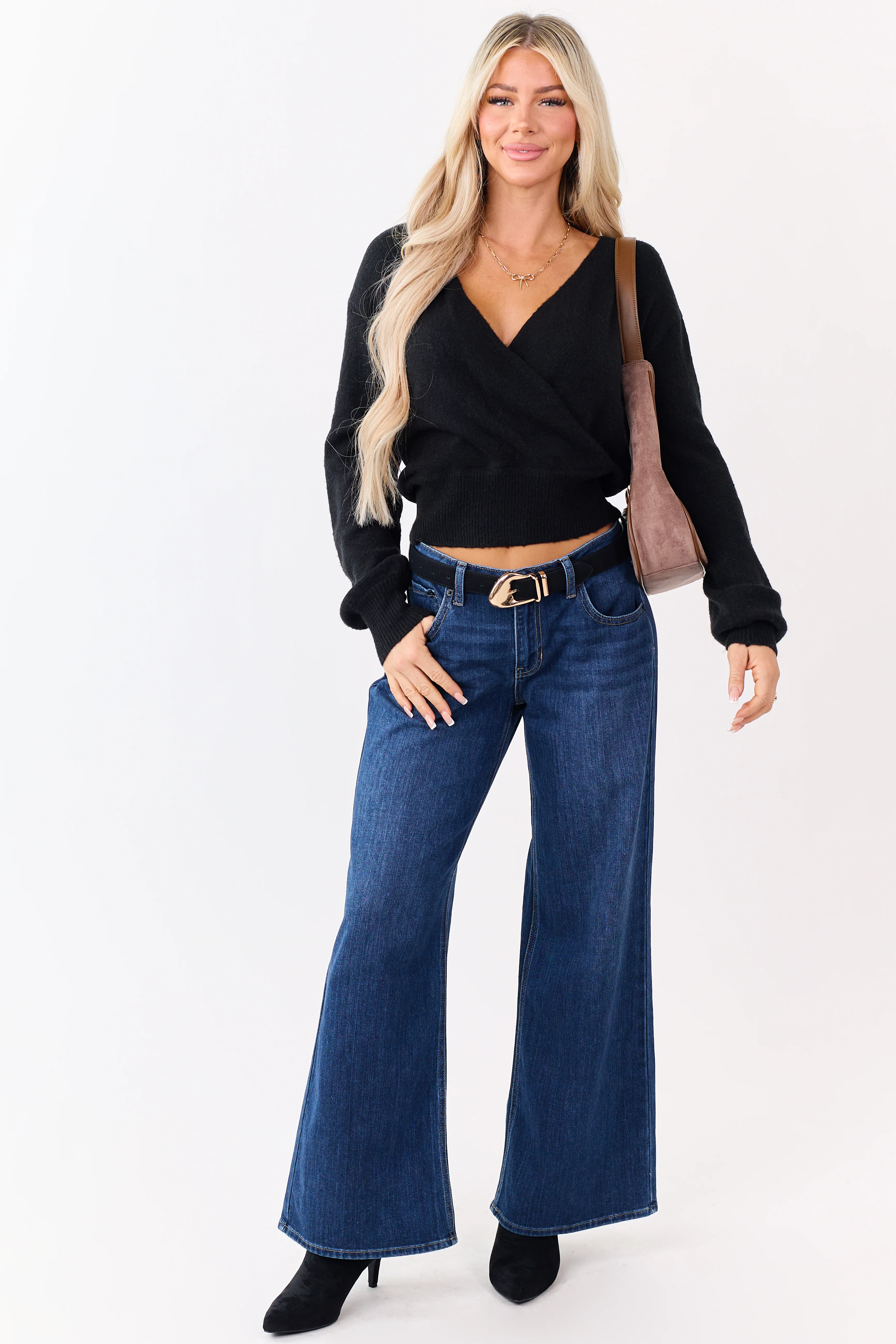 Dark Wash Wide Leg Mid Rise Jeans - Image 6