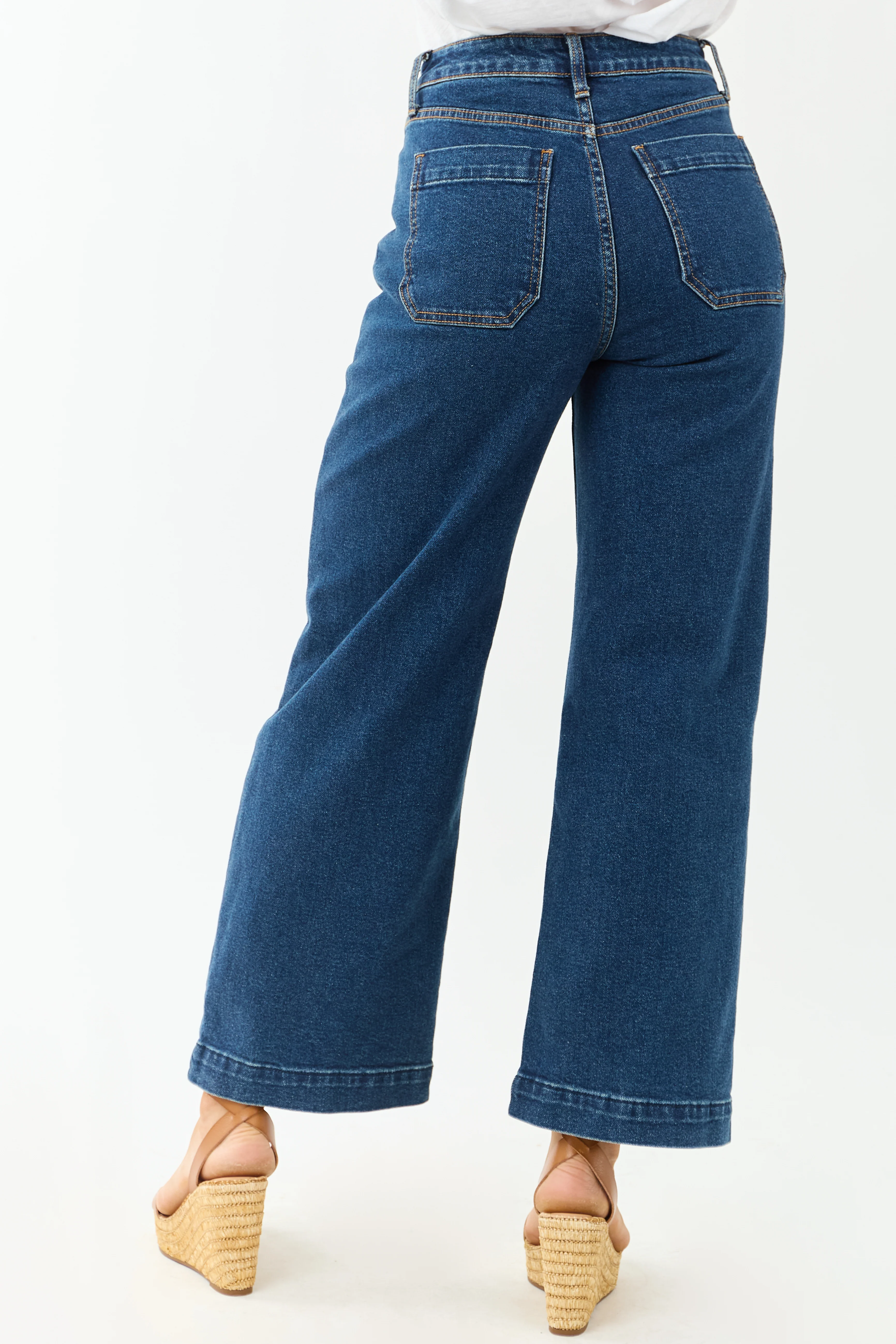Dark Wash Stretchy Wide Leg Utility Jeans - Image 4