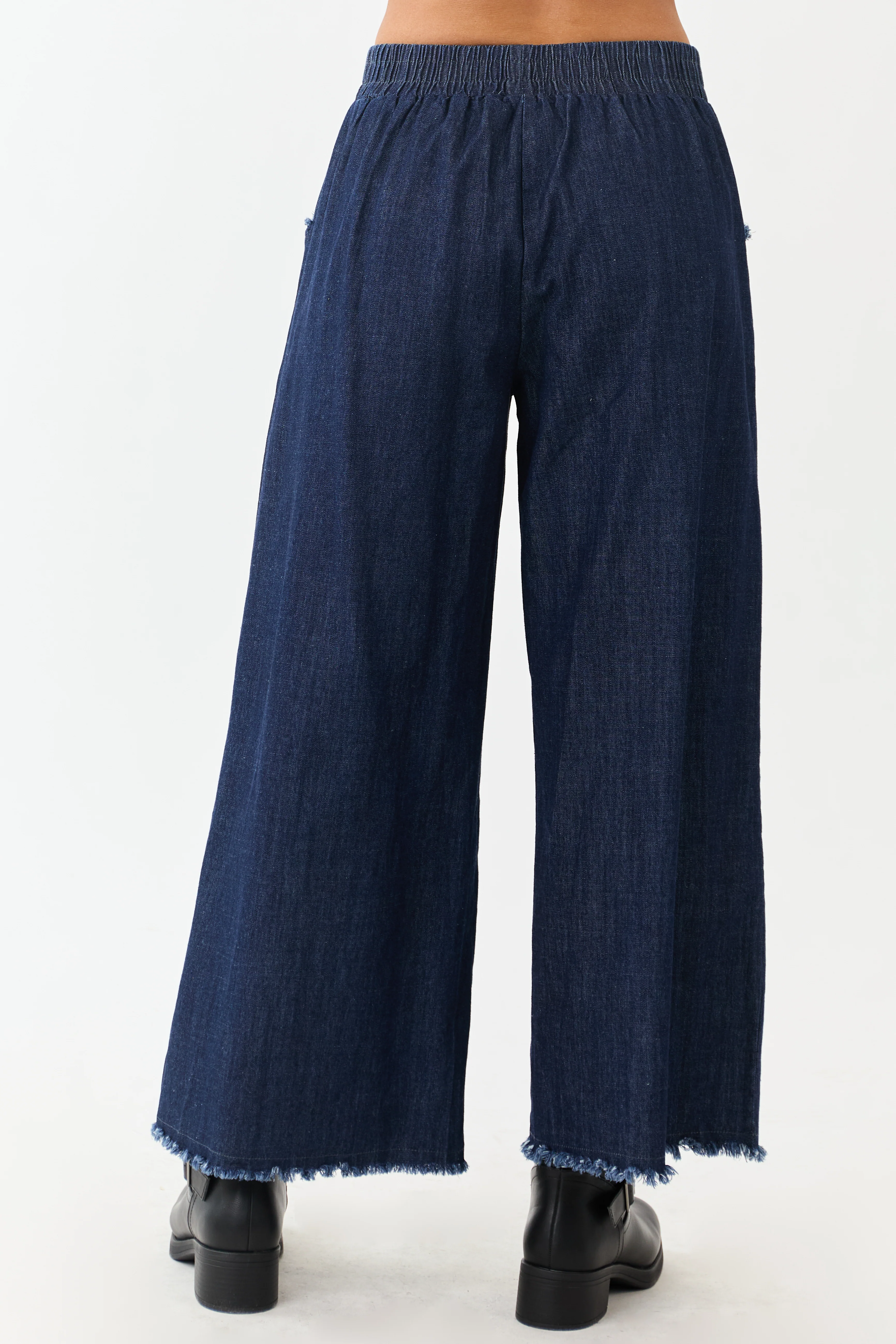 Dark Wash Wide Leg Cropped Chambray Pants - Image 4