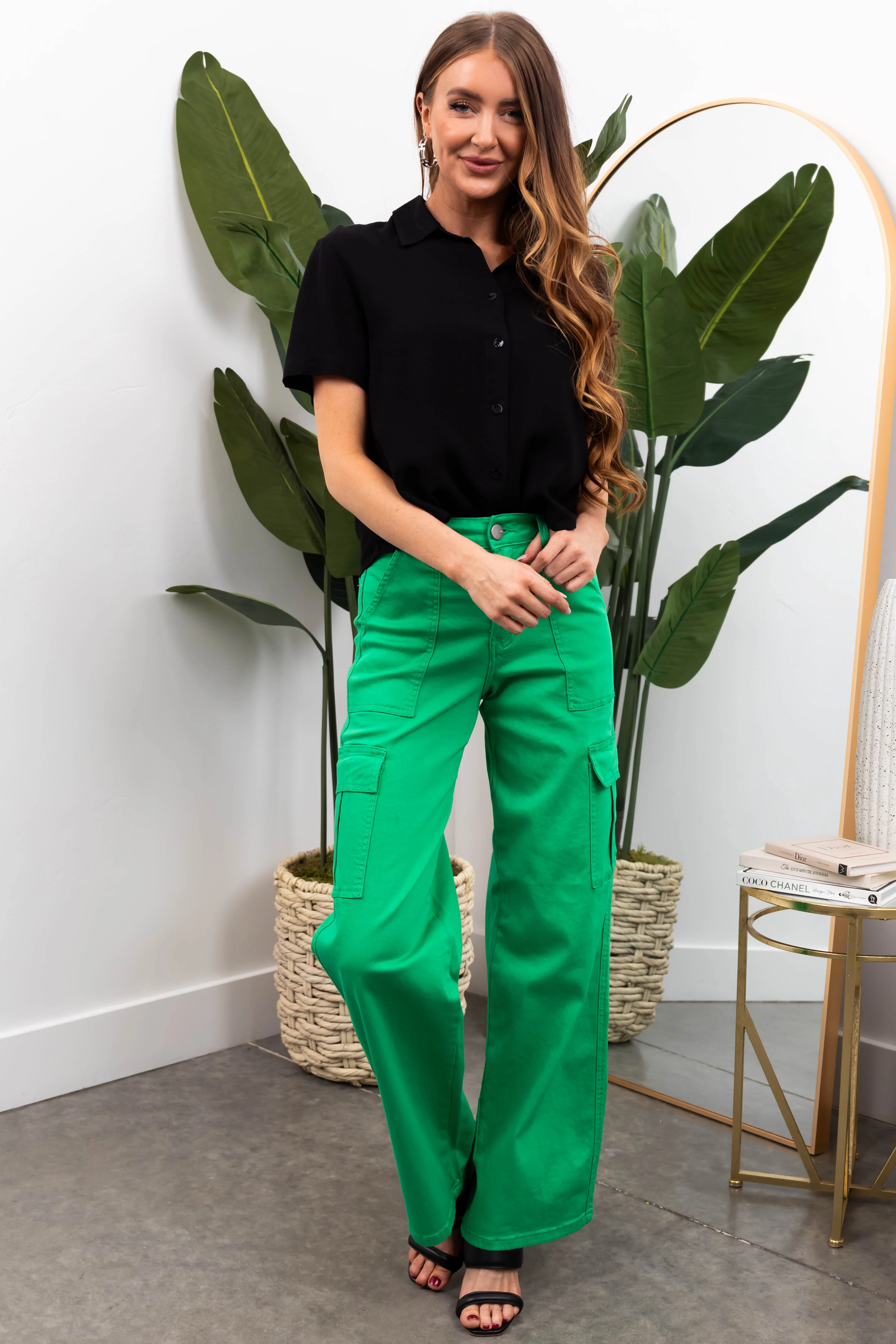 Denim Zone Kelly Green Super Stretchy Cargo Jeans - Image 4