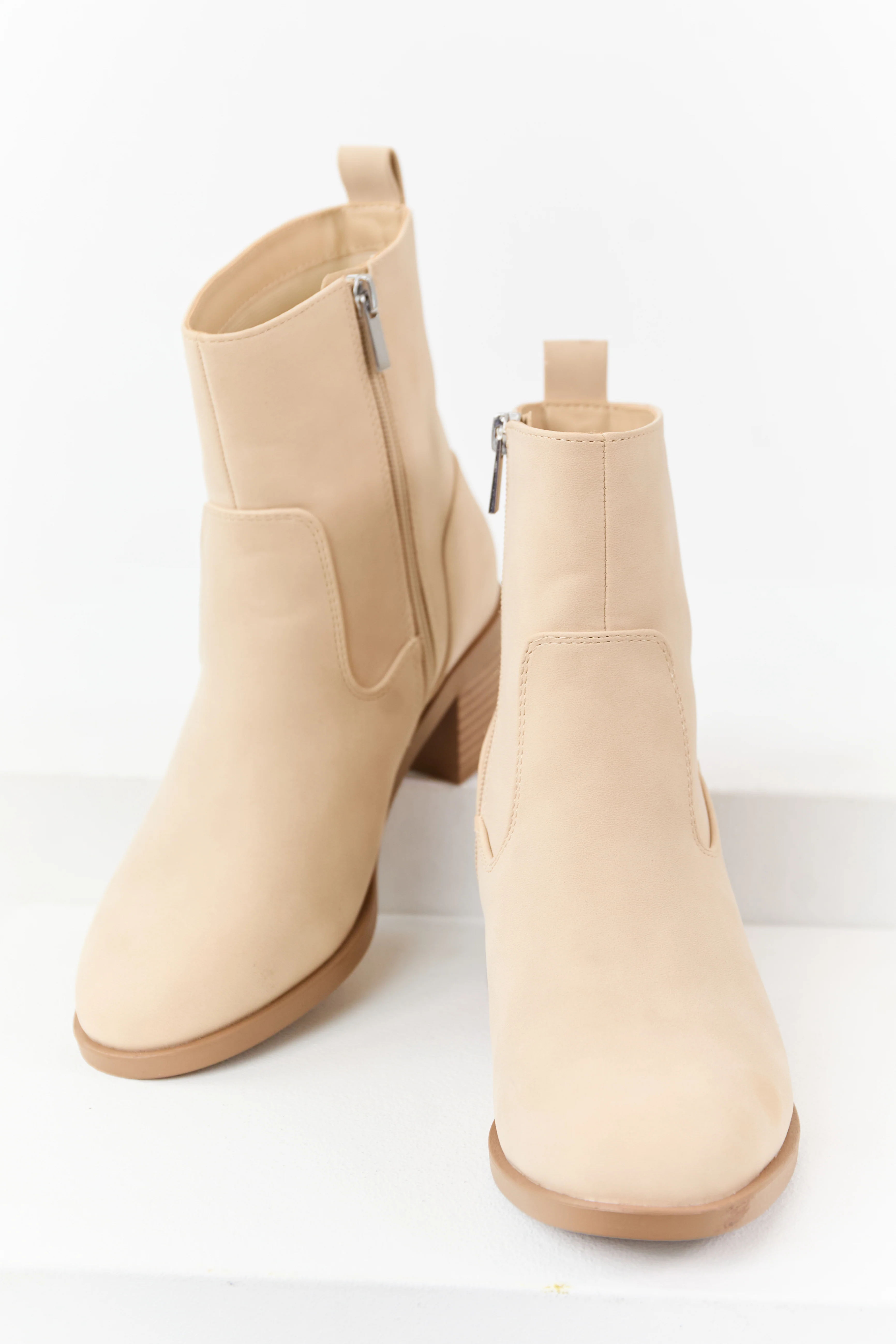Desert Sand Faux Leather Zip Up Ankle Booties - Image 2