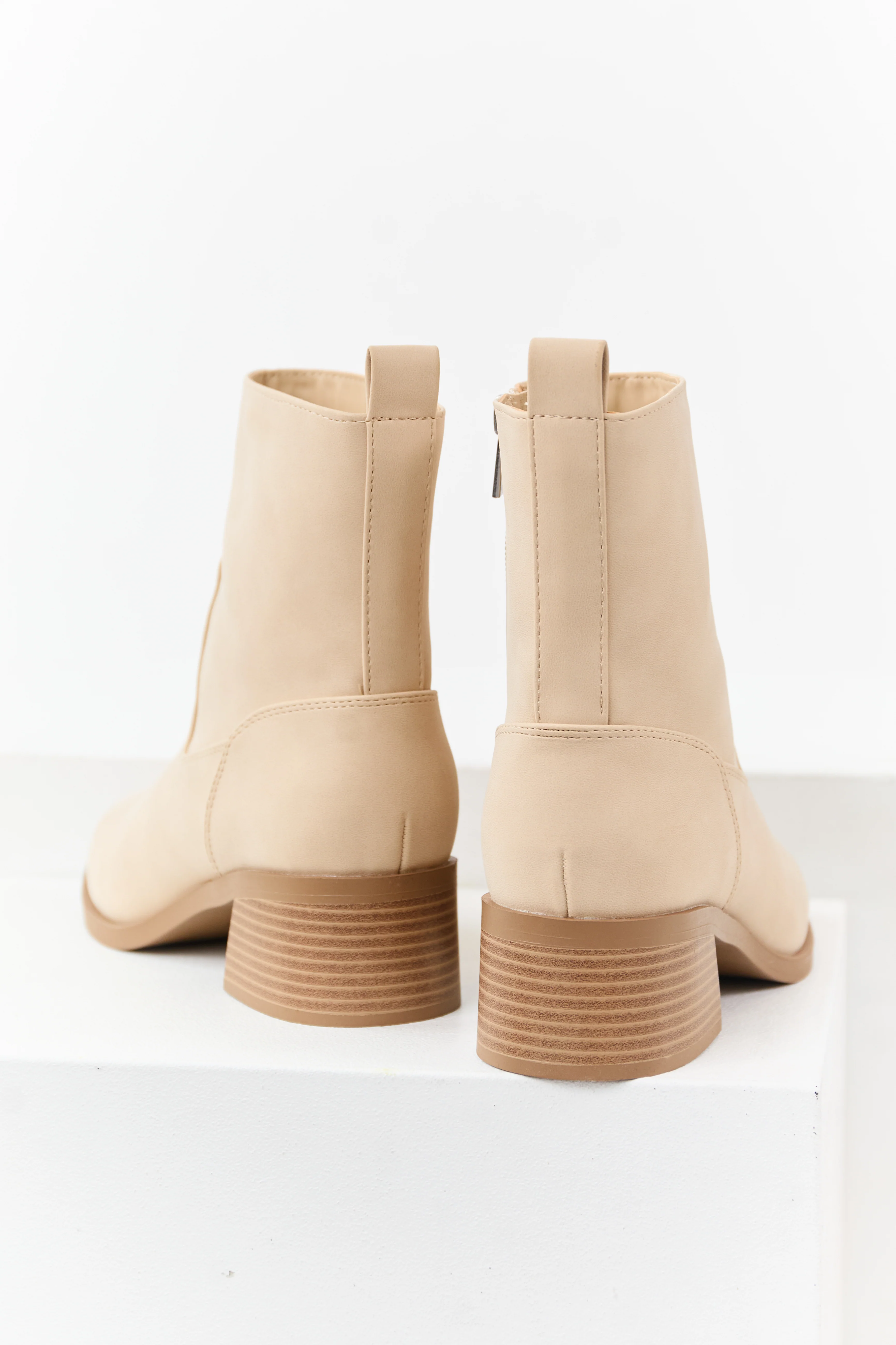 Desert Sand Faux Leather Zip Up Ankle Booties - Image 3