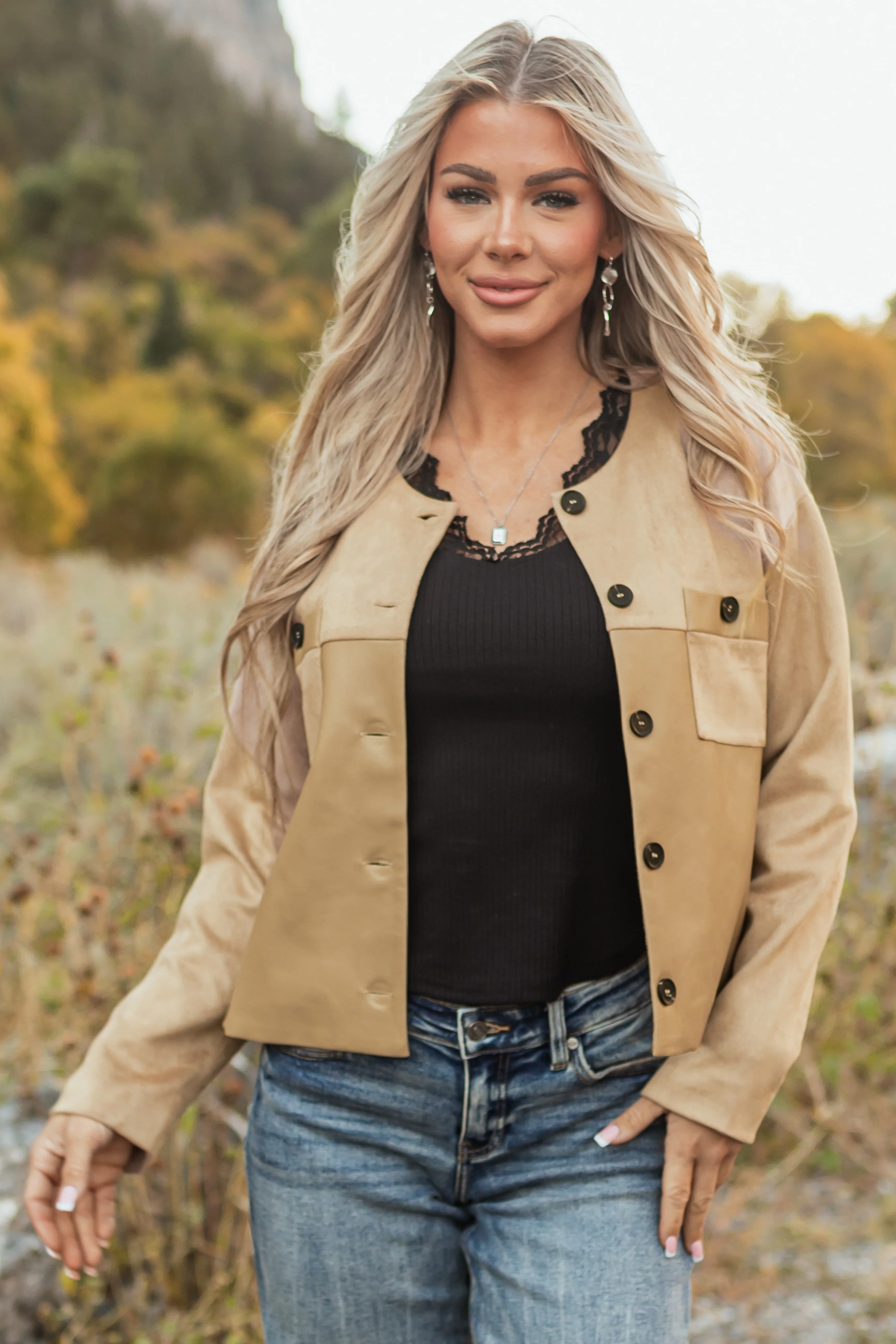 Desert Sand Faux Suede and Leather Jacket - Image 2