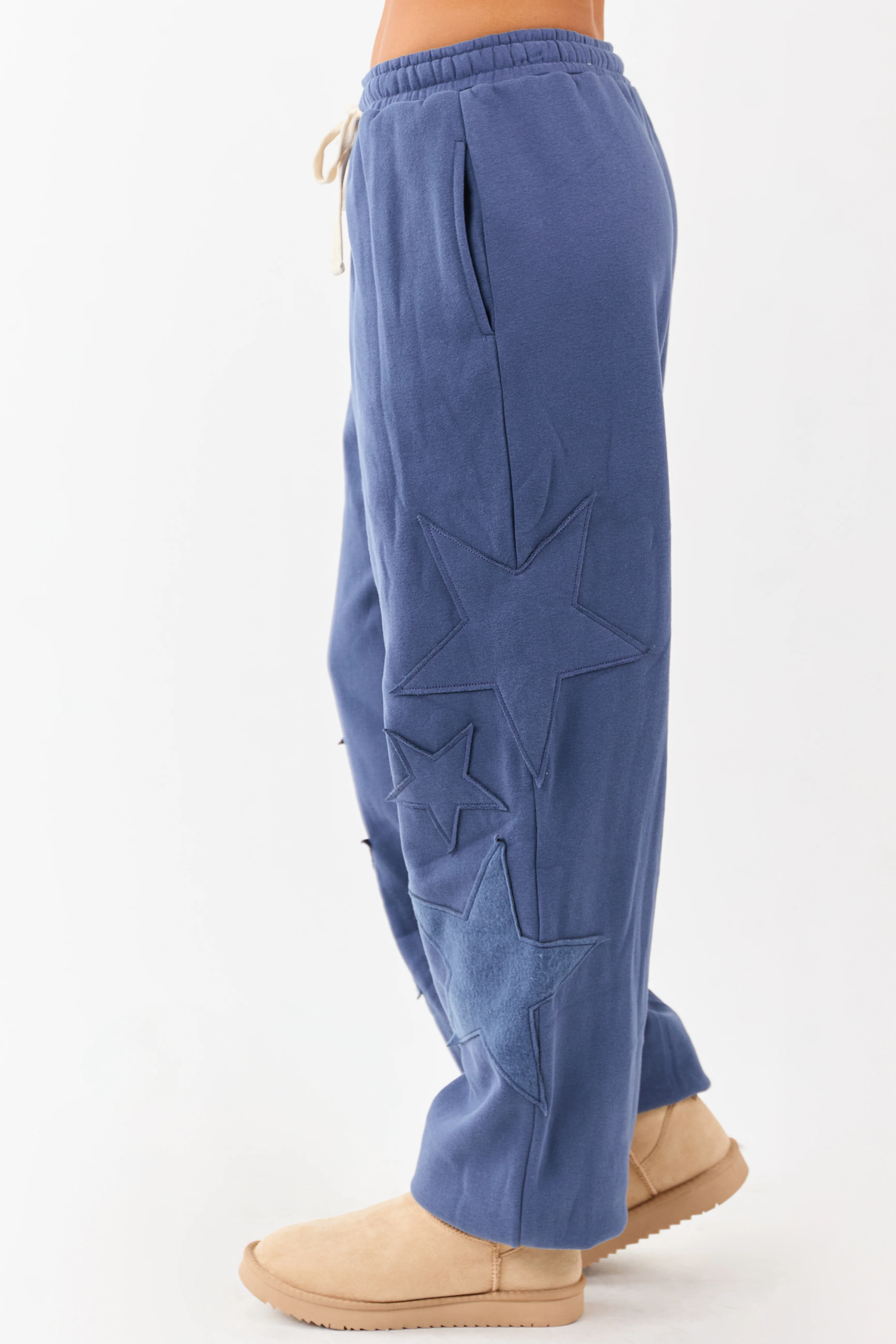 Dusty Blue Star Patch Drawstring Jogger Sweatpants - Image 2