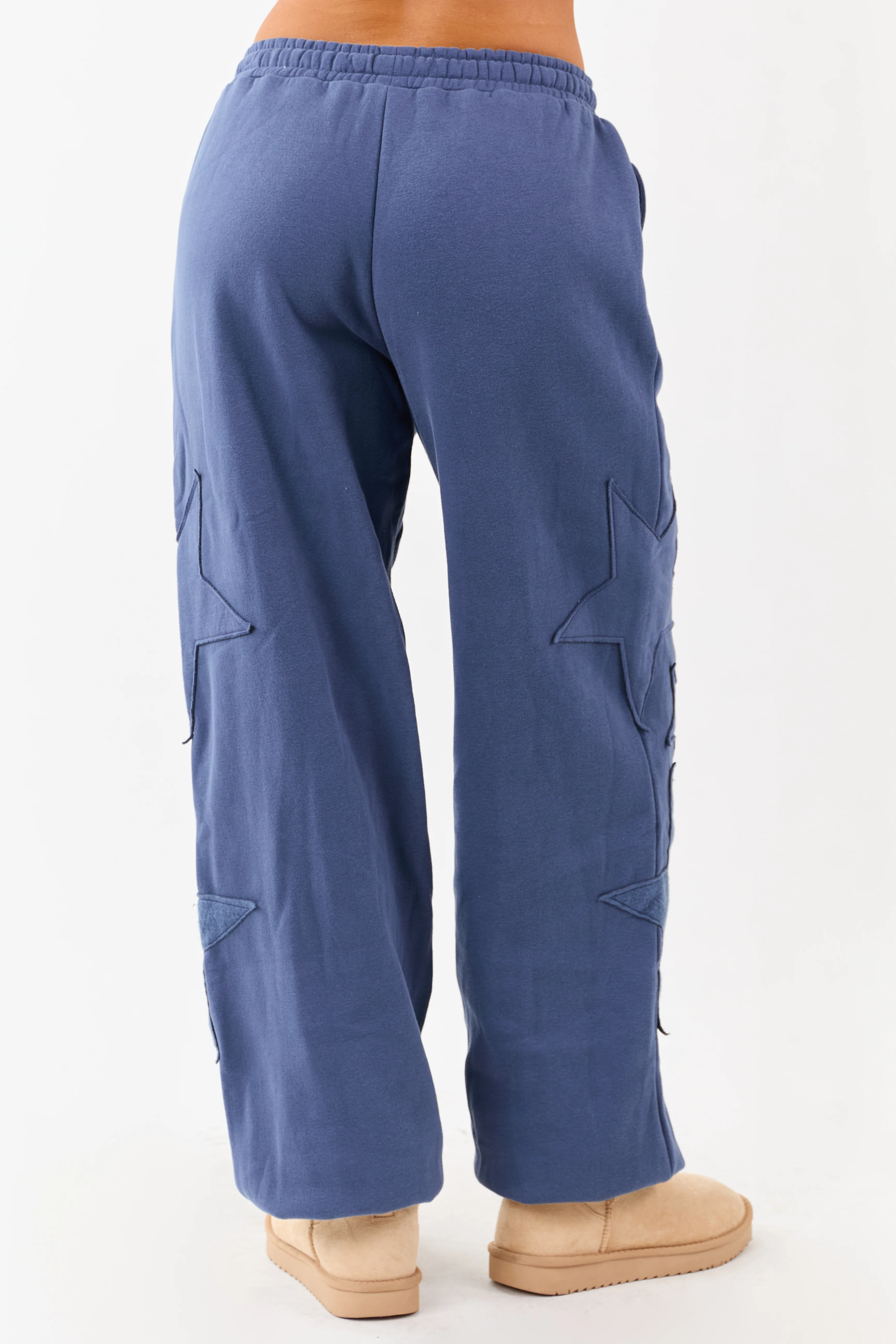 Dusty Blue Star Patch Drawstring Jogger Sweatpants - Image 4