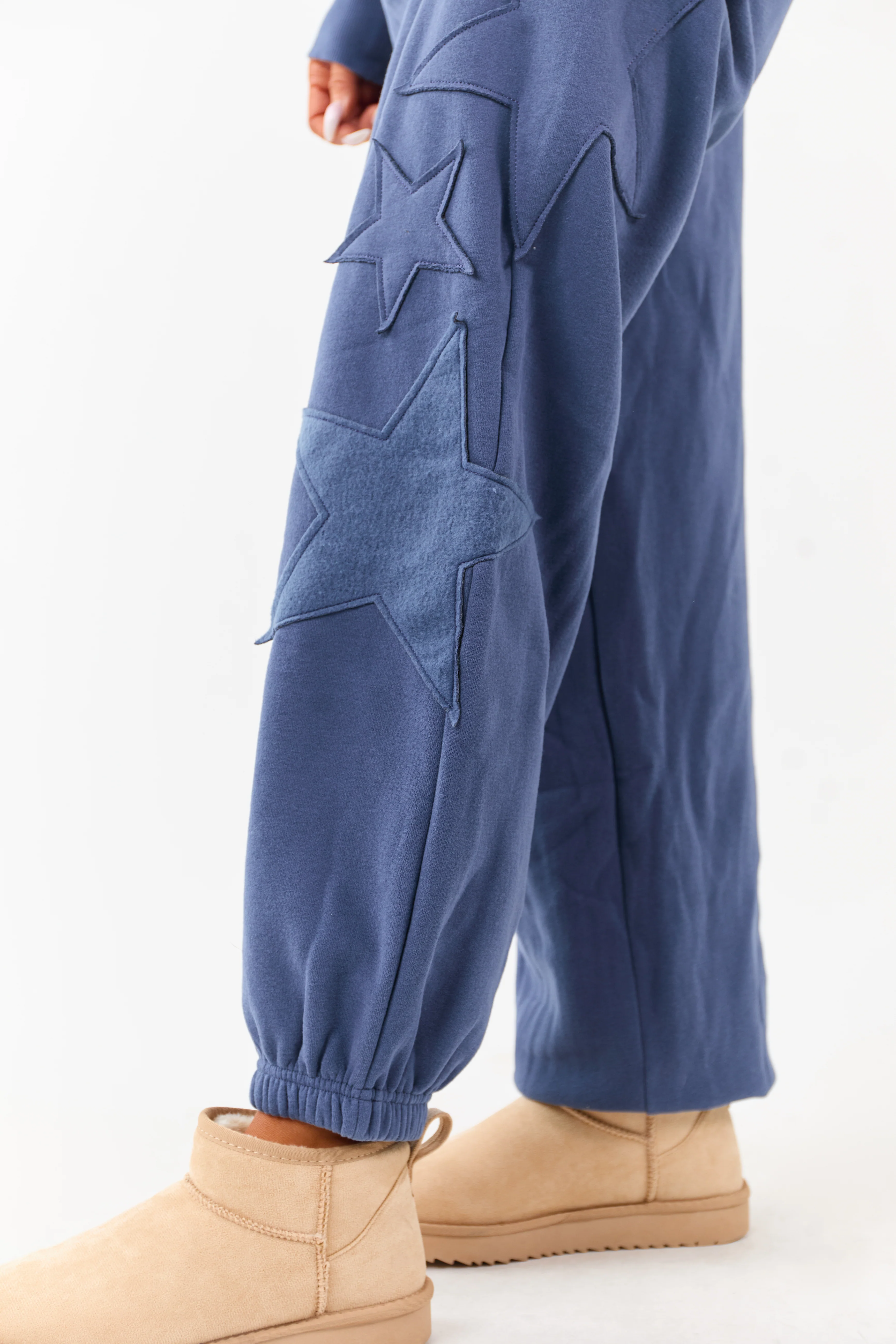 Dusty Blue Star Patch Drawstring Jogger Sweatpants - Image 5