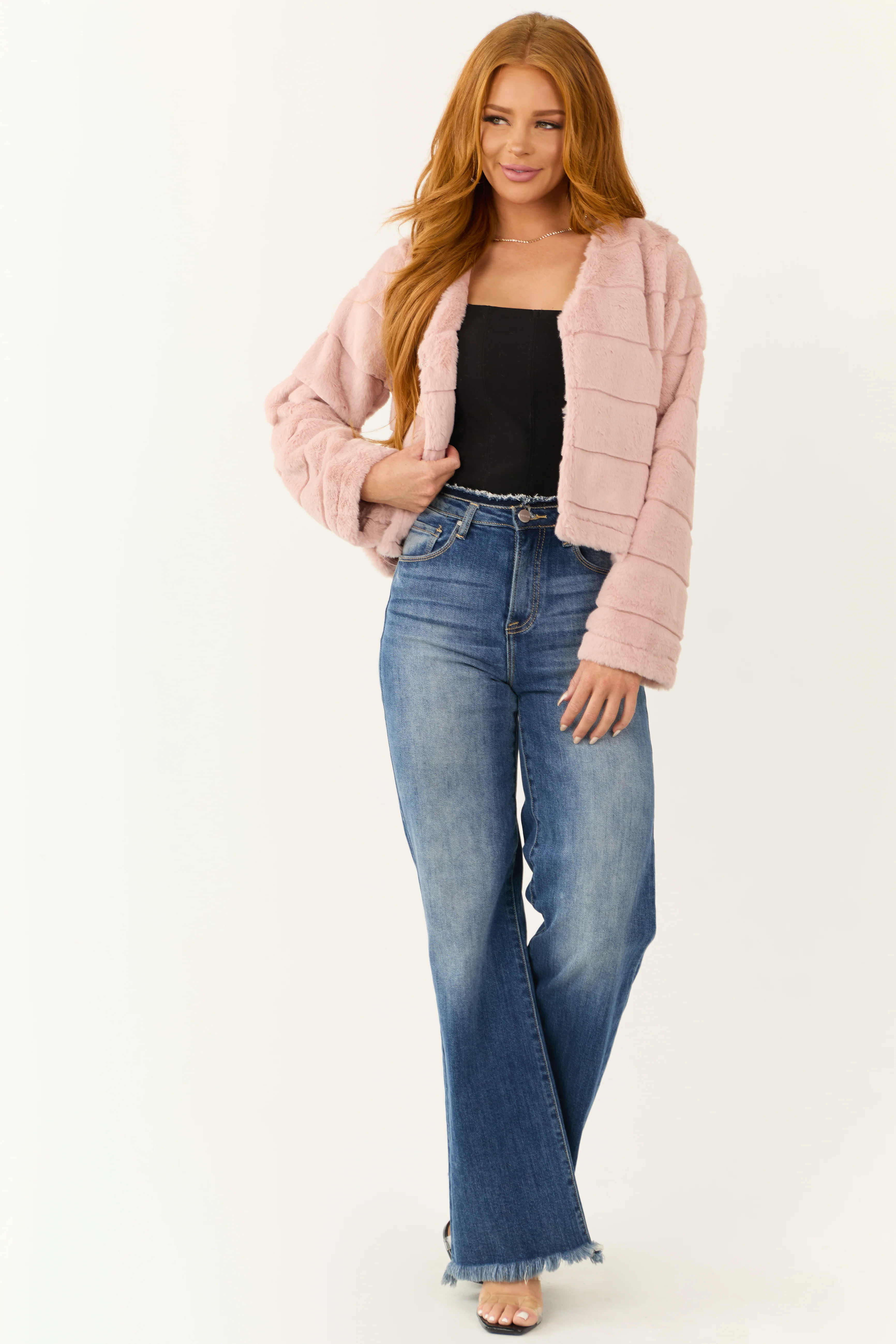 Dusty Blush Fuzzy Soft Long Sleeve Jacket - Image 3