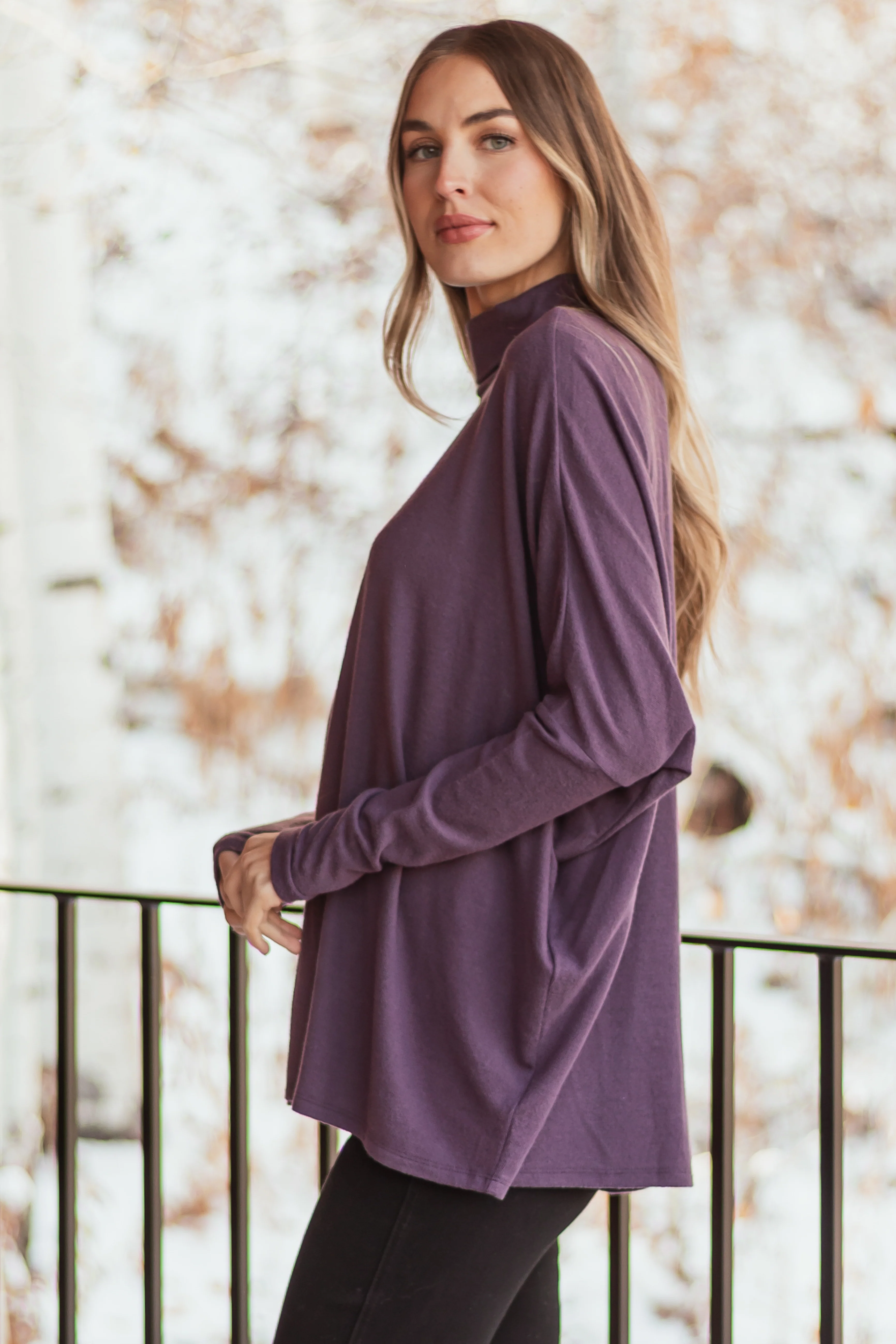 Dusty Grape Turtleneck Dolman Sleeve Top - Image 6