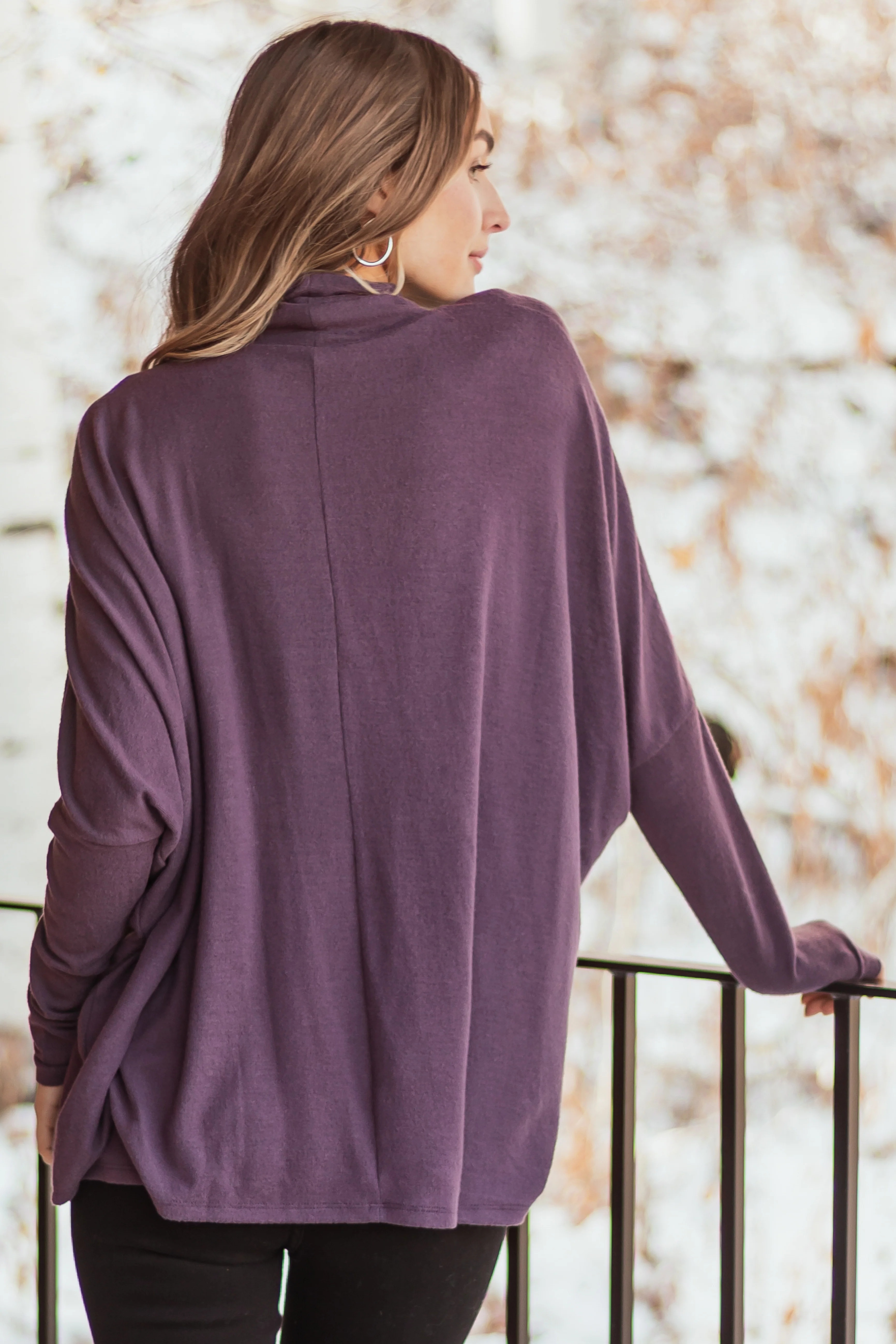 Dusty Grape Turtleneck Dolman Sleeve Top - Image 7