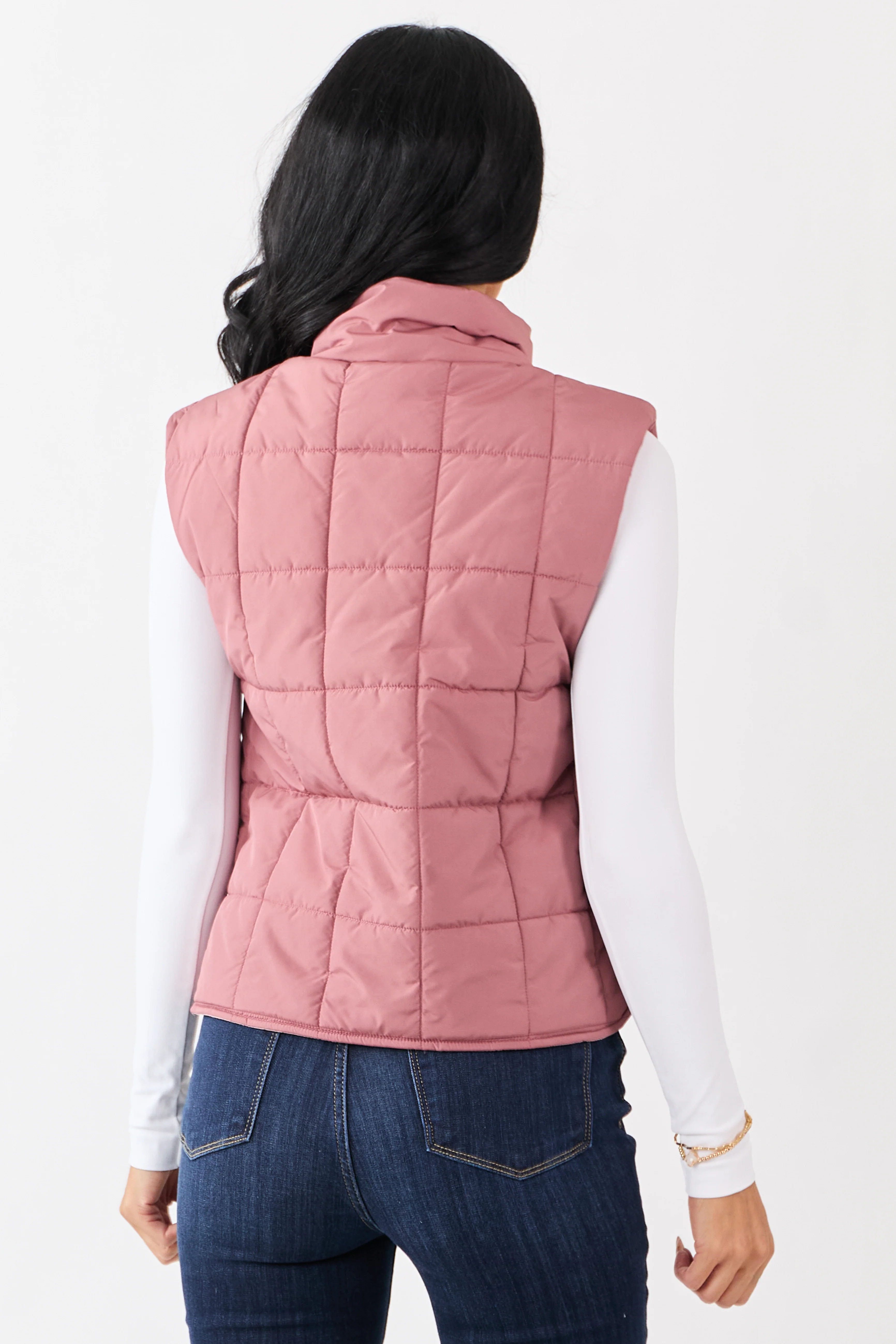 Dusty Rose Mock Neck Zip Up Puffer Vest - Image 5