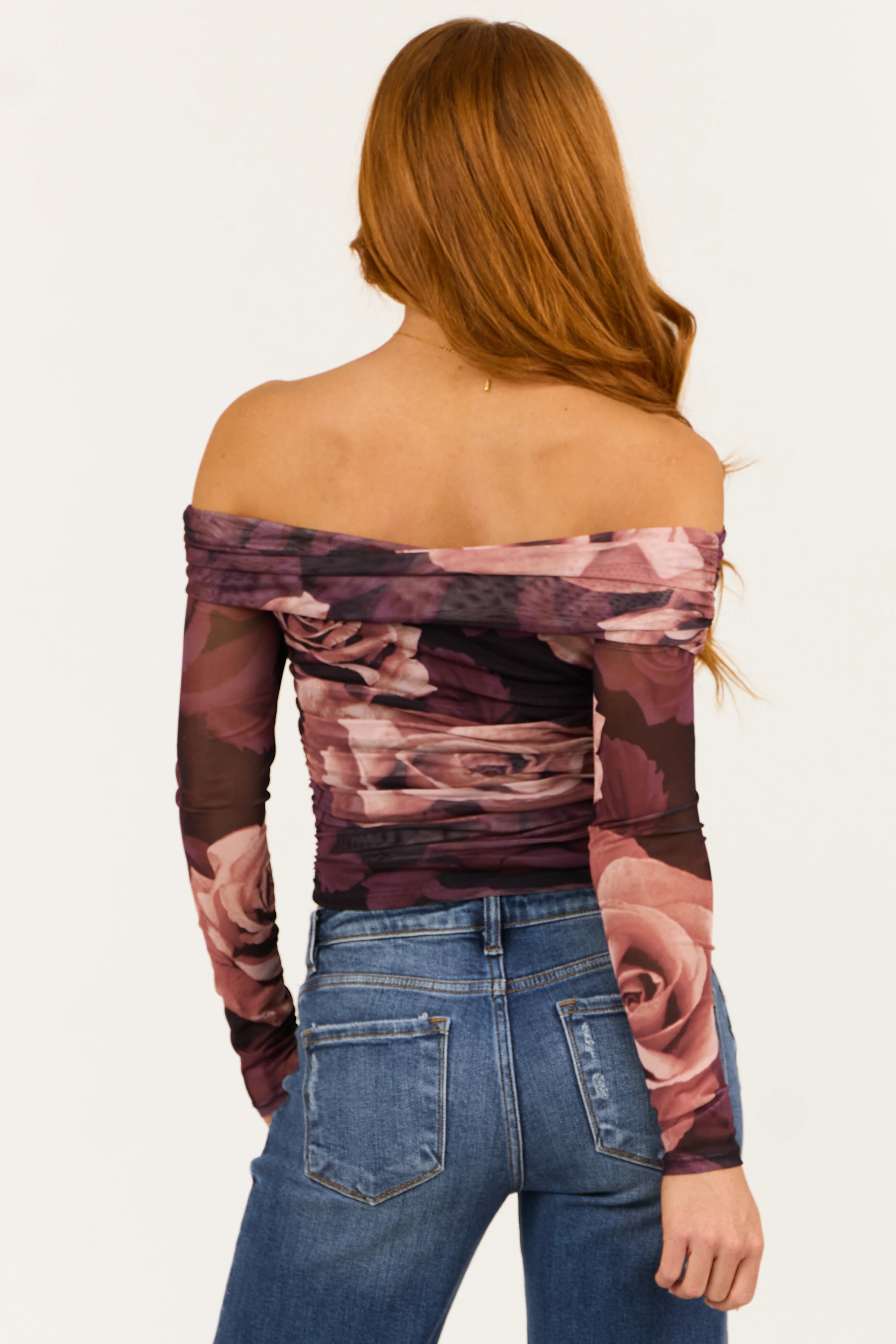 Eggplant Off the Shoulder Floral Print Crop Top - Image 6