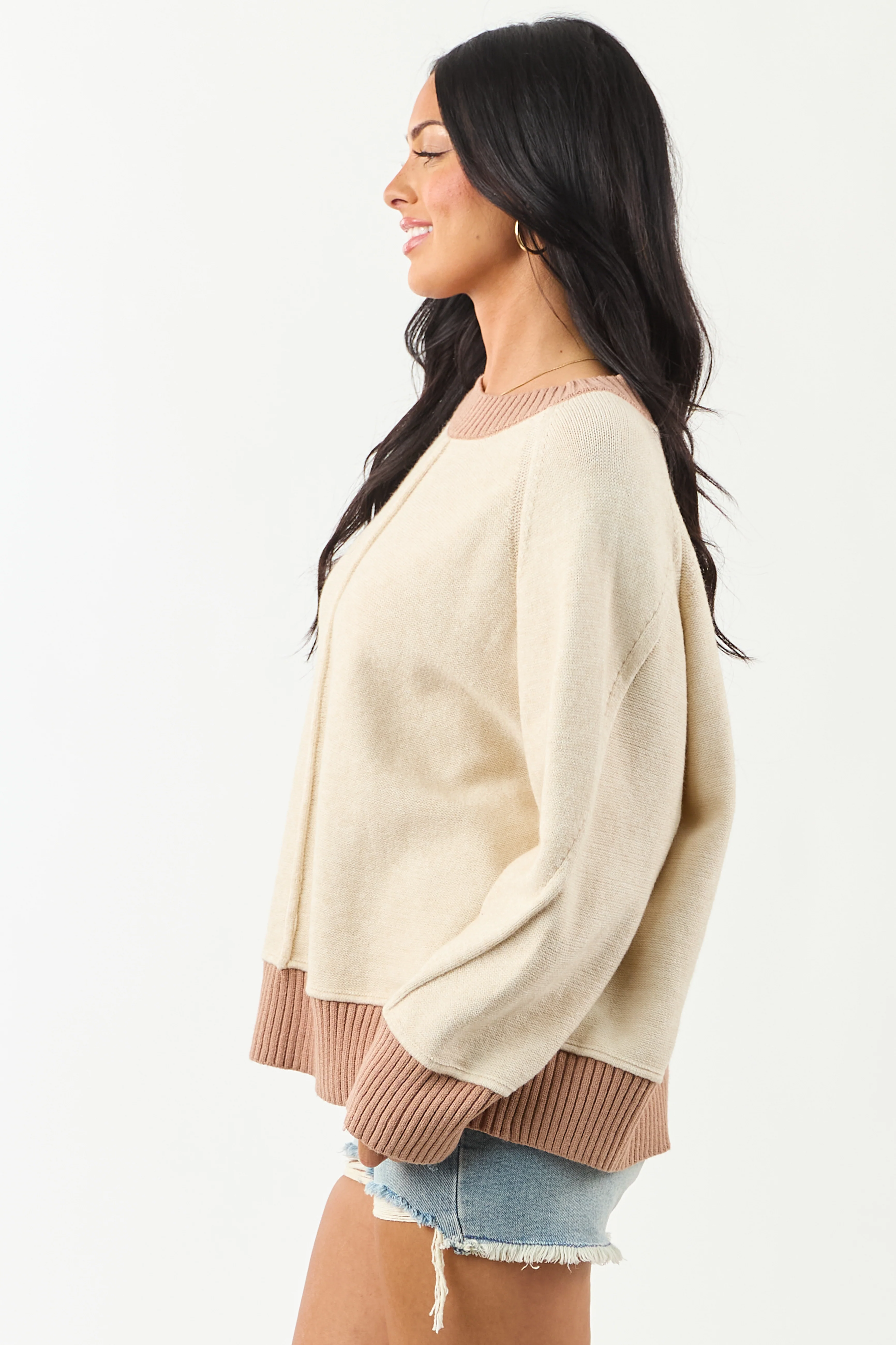 Entro Almond and Rose Taupe Relaxed Sweater - Image 4