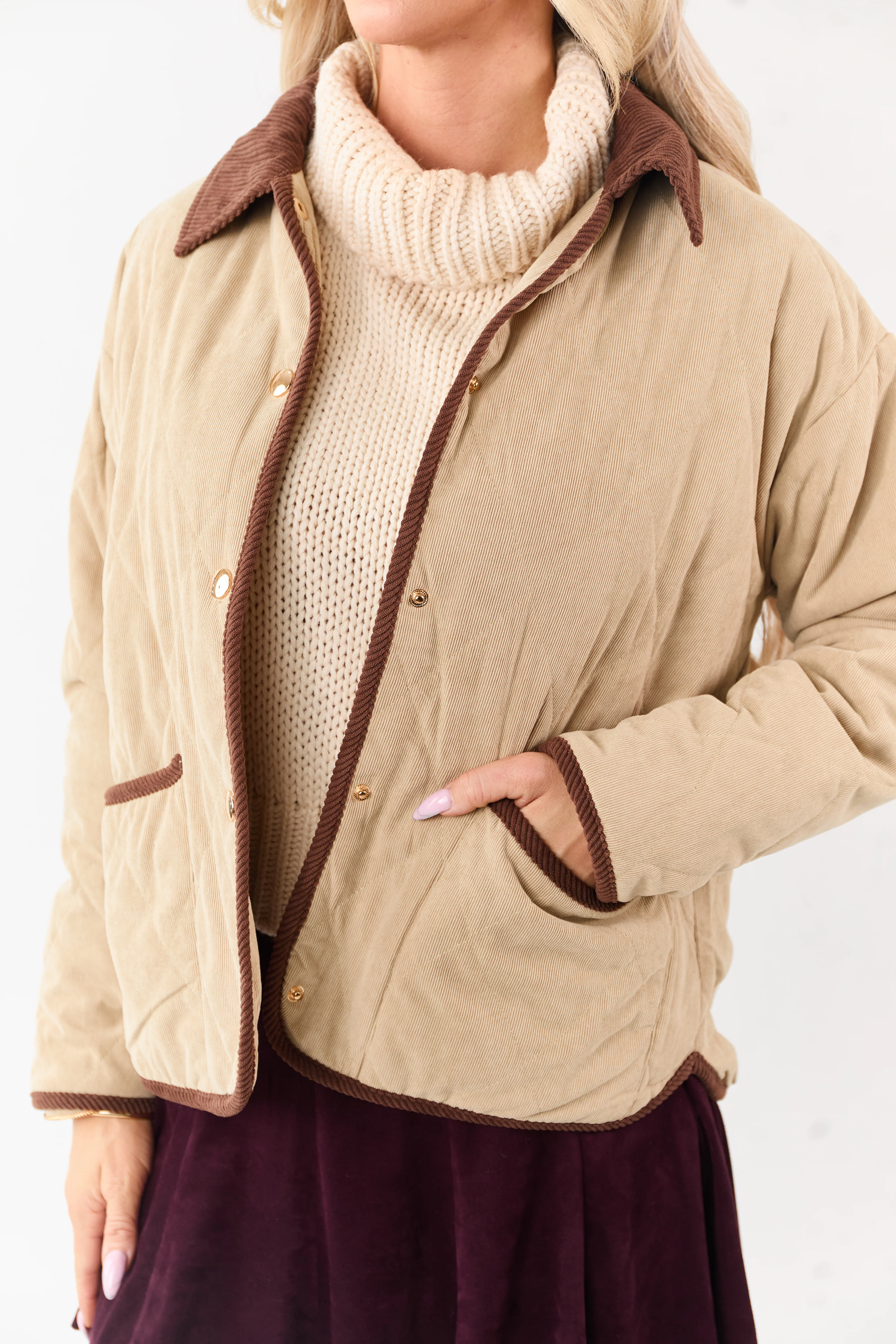 Entro Beige Snap Button Down Collared Jacket - Image 6