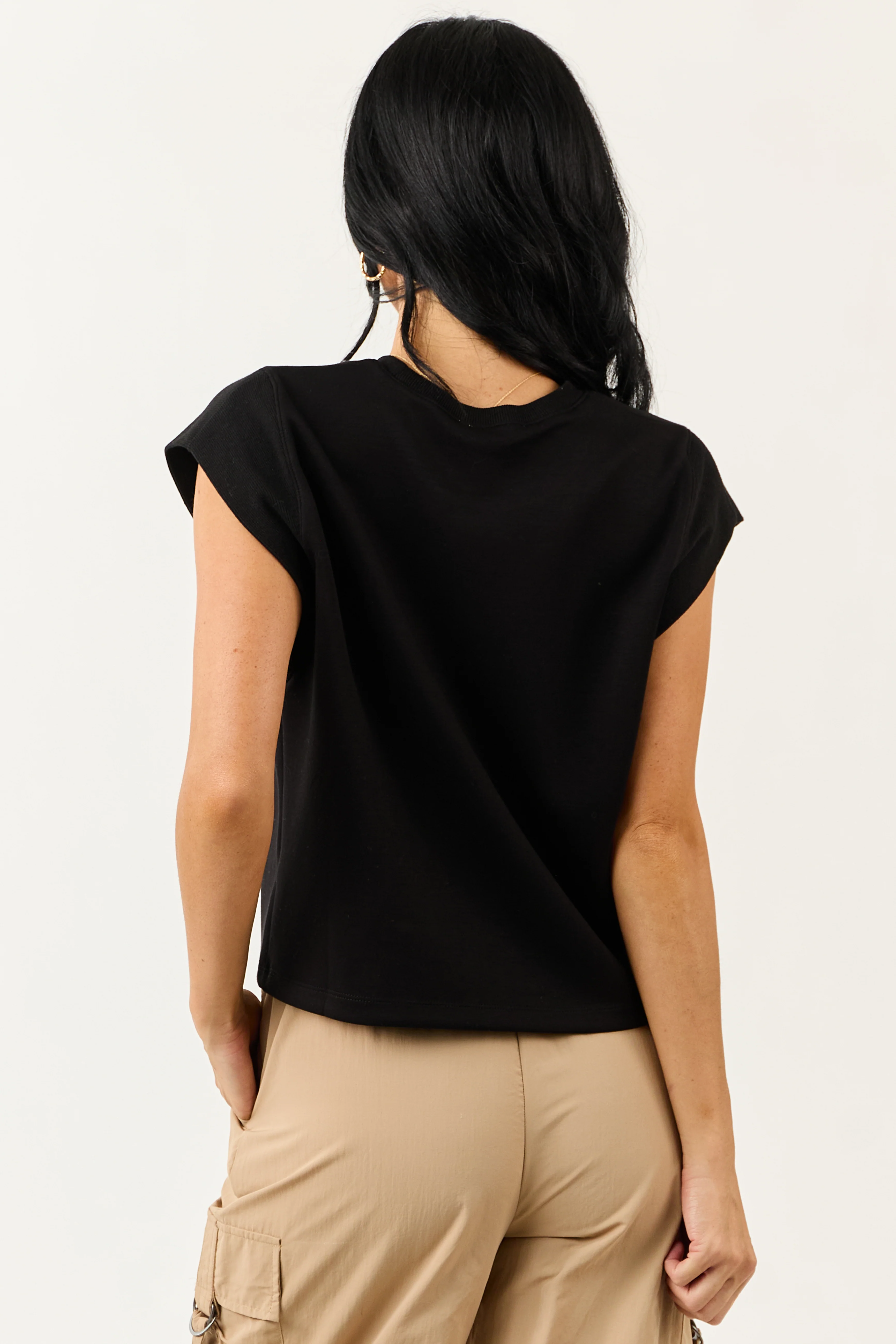 Entro Black Ribbed Soft Cap Sleeve Top - Image 5