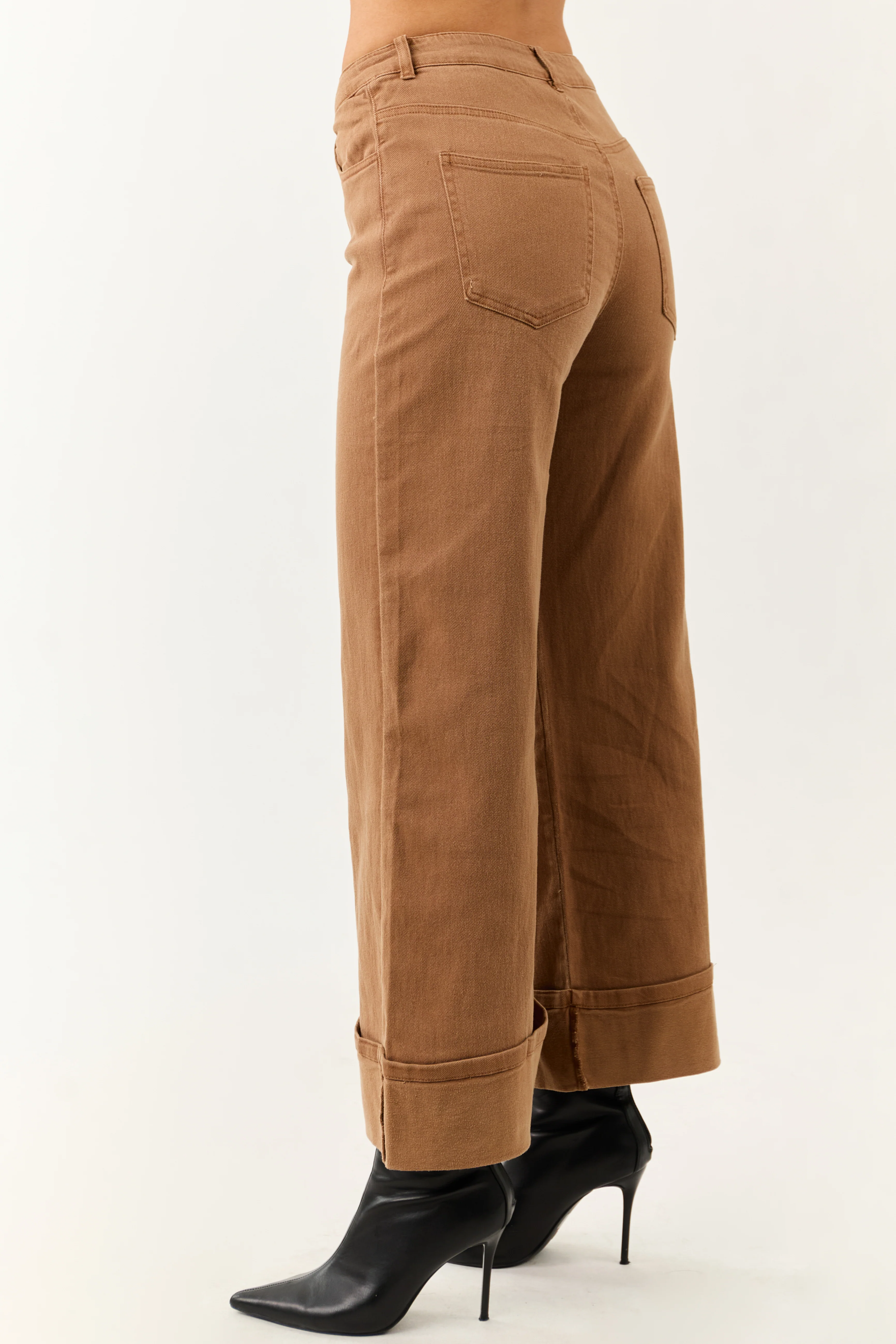 Entro Brown Sugar Cuffed Wide Leg Stretchy Jeans - Image 3