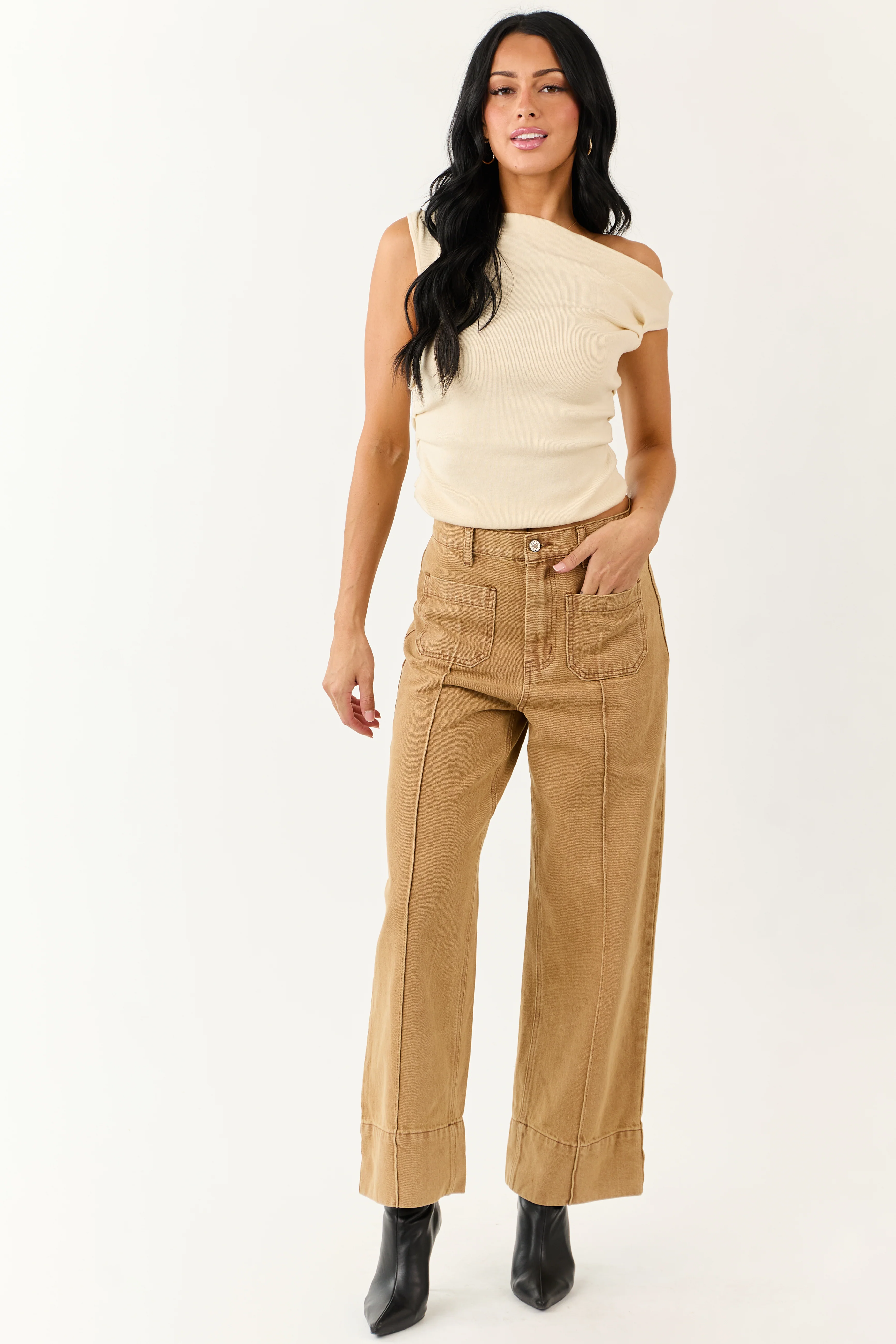 Entro Brown Sugar High Rise Straight Leg Denim Pants - Image 6