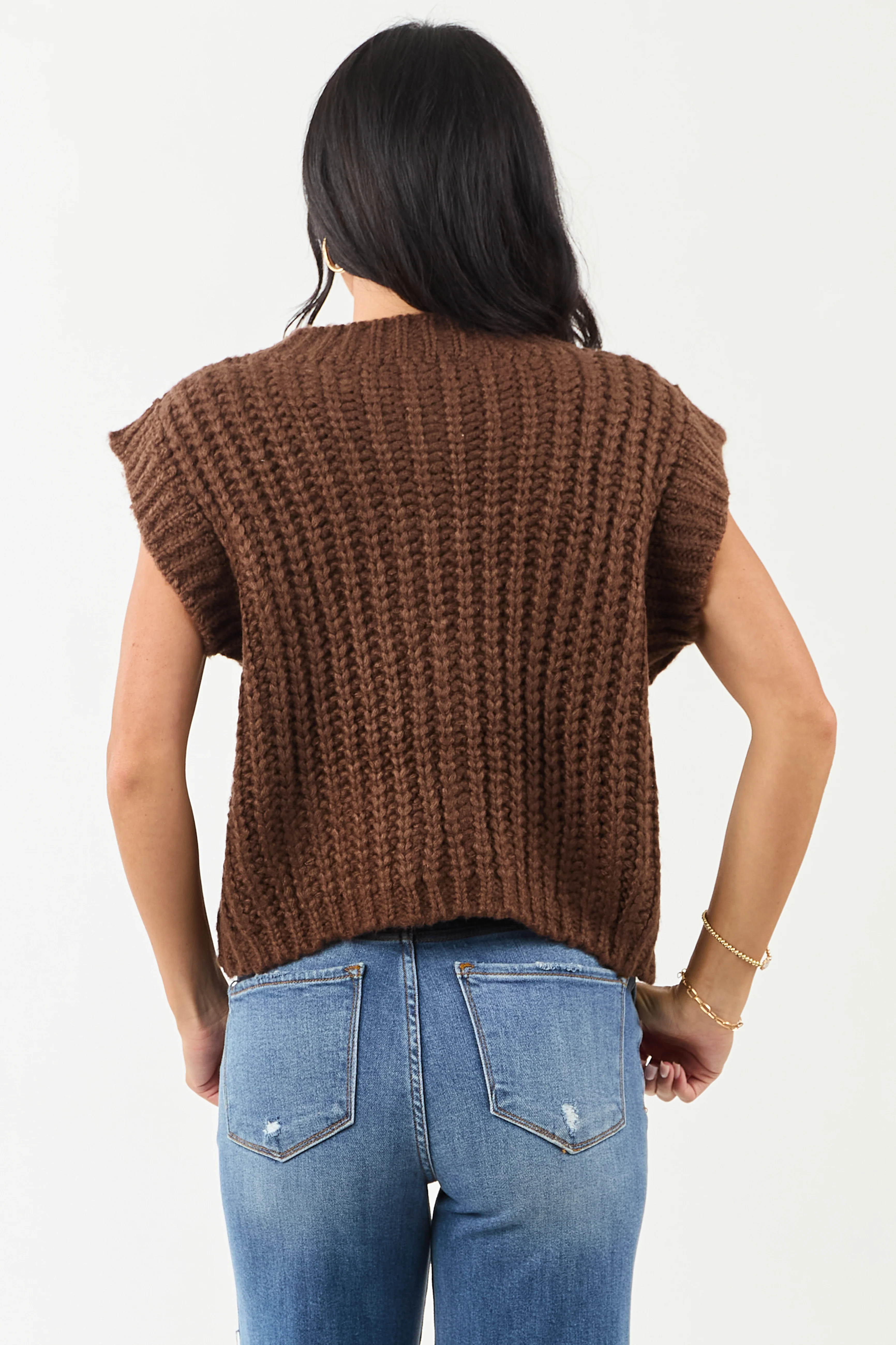 Entro Cocoa Button Down Thick Knit Sweater Vest - Image 5