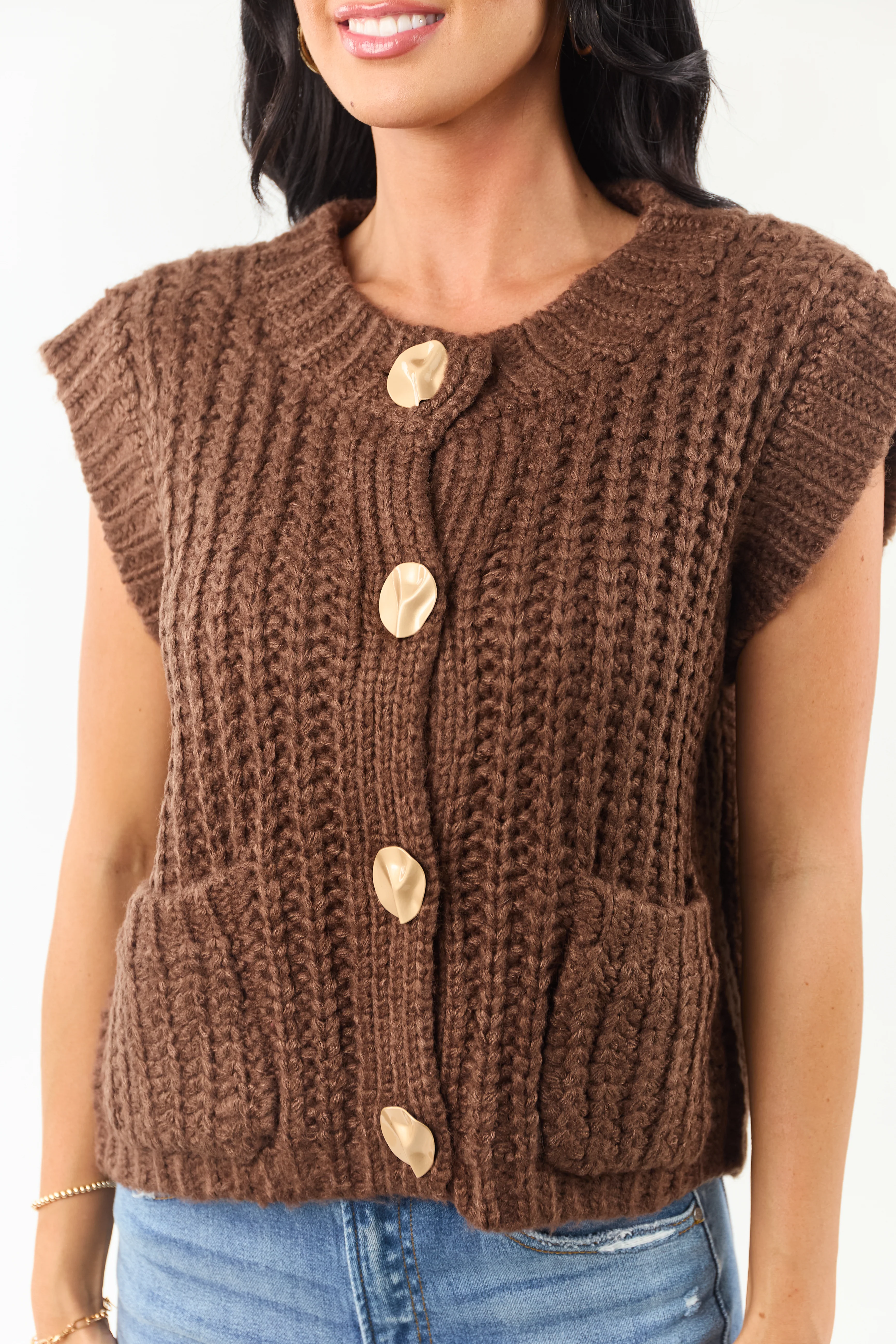 Entro Cocoa Button Down Thick Knit Sweater Vest - Image 6