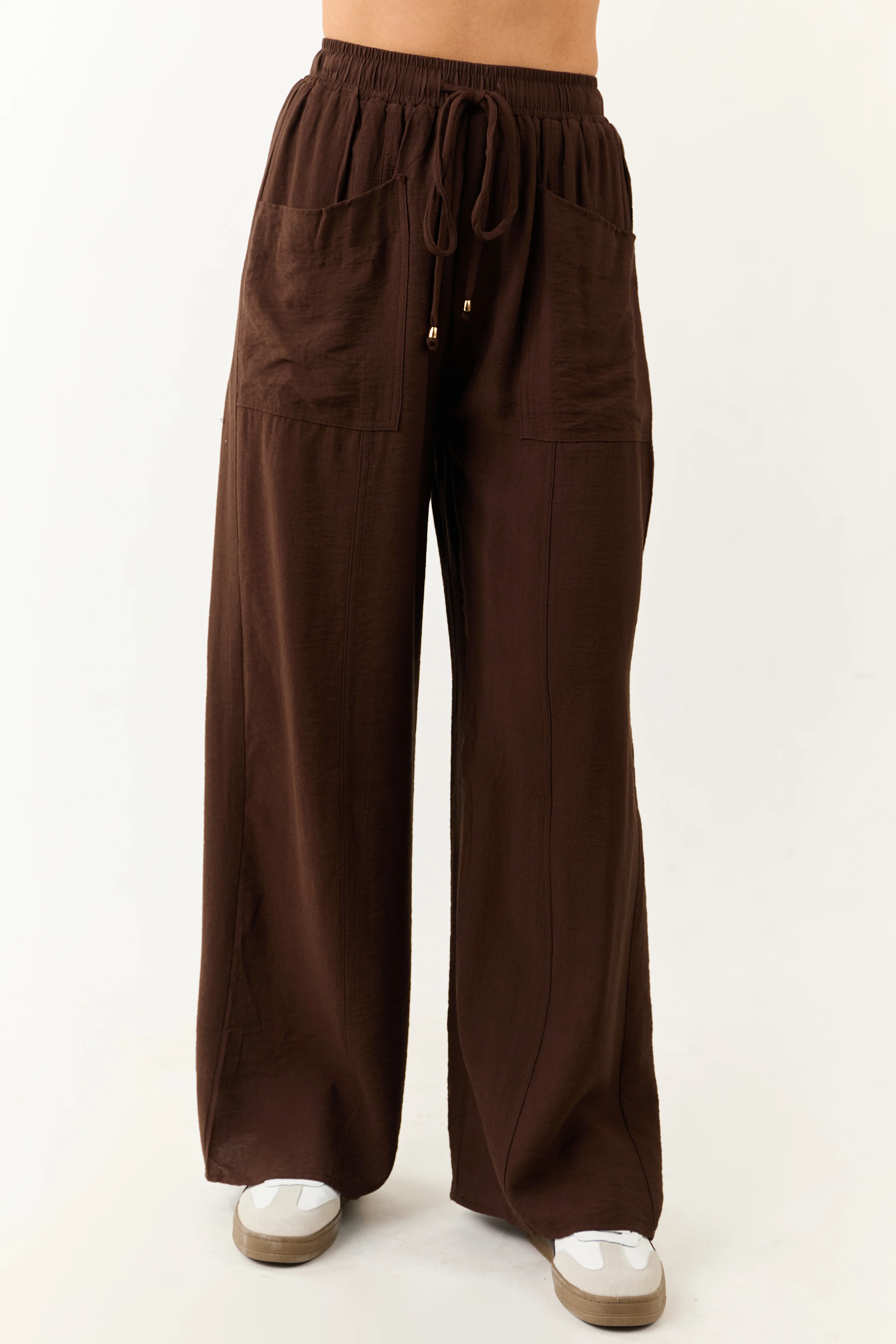 Entro Cocoa Smocked High Rise Wide Leg Pants - Image 2