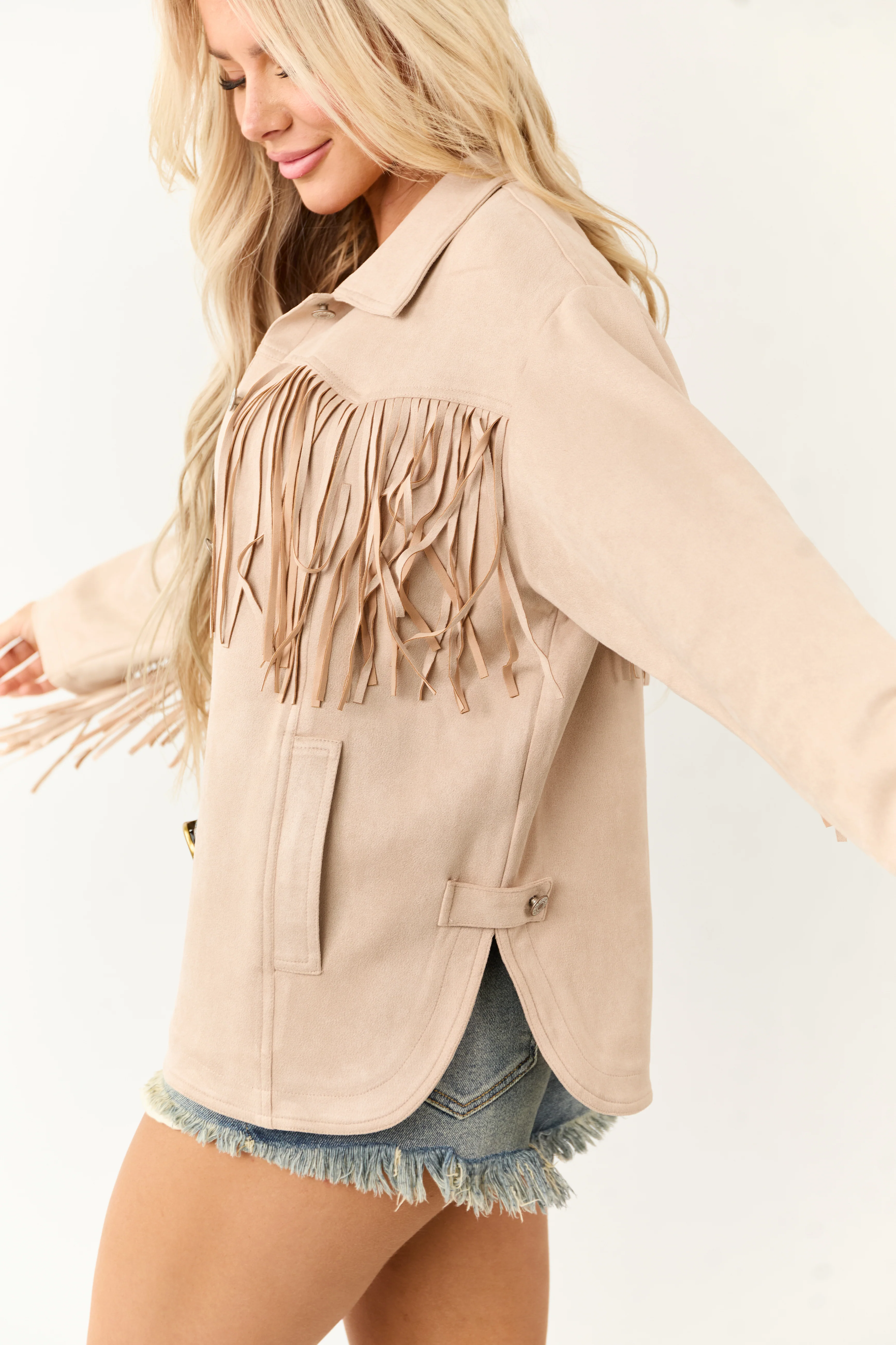 Entro Desert Sand Faux Suede Fringe Jacket - Image 8