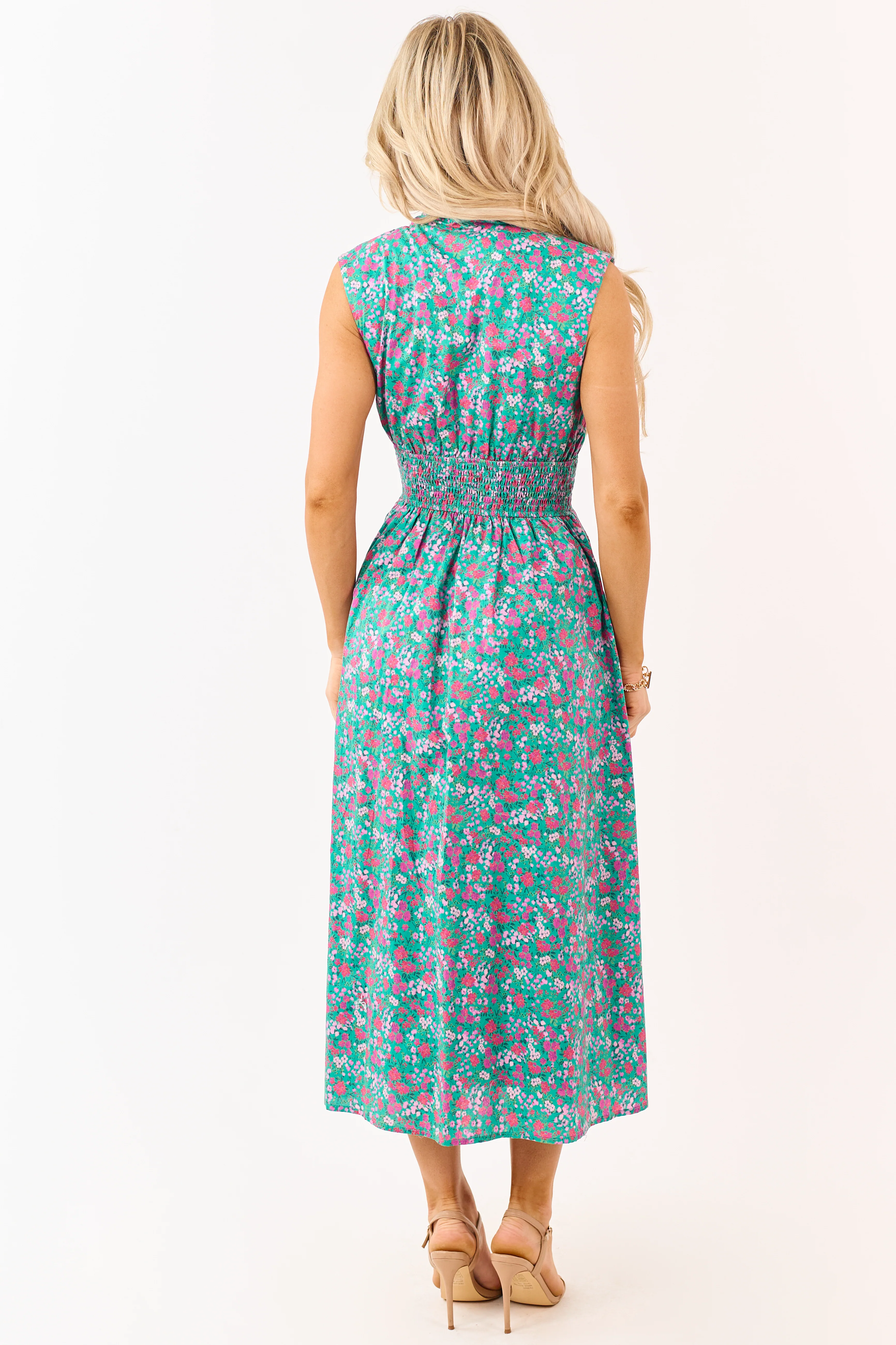 Entro Jungle Green Cotton Floral Zip Up Midi Dress - Image 7