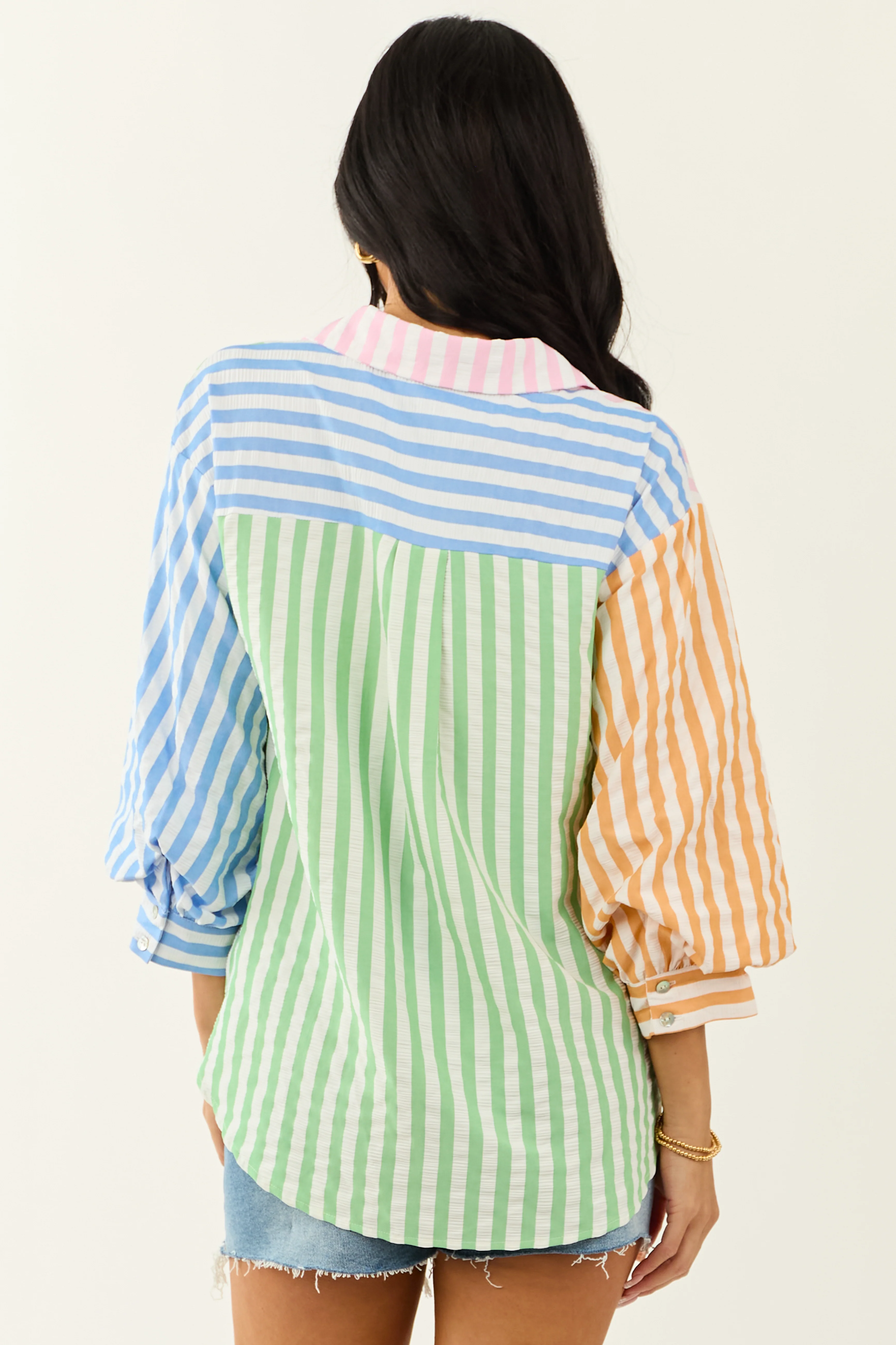 Entro Off White Striped Colorblock 3/4 Sleeve Top - Image 8