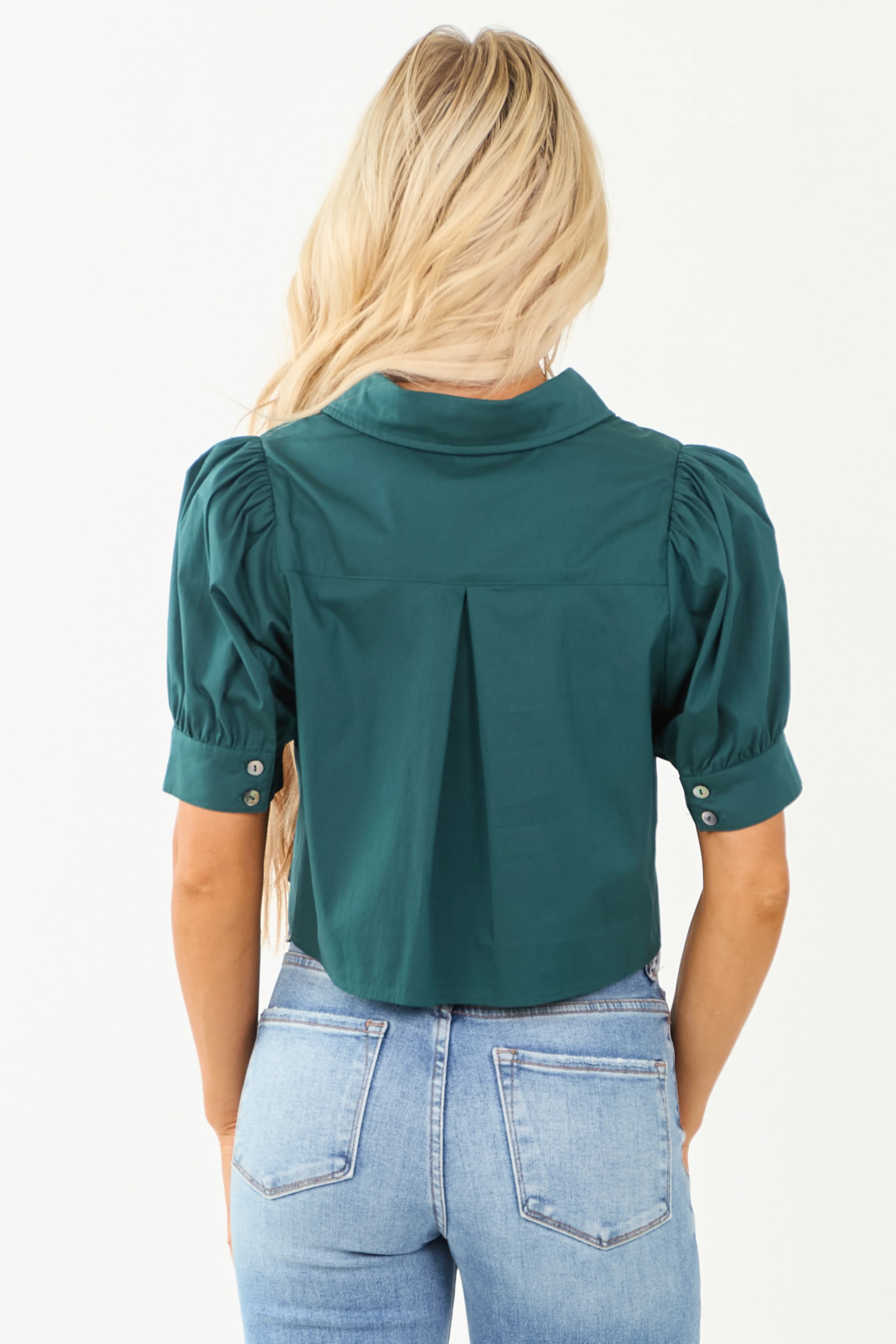 Entro Pine Half Puff Sleeve Button Down Top - Image 5