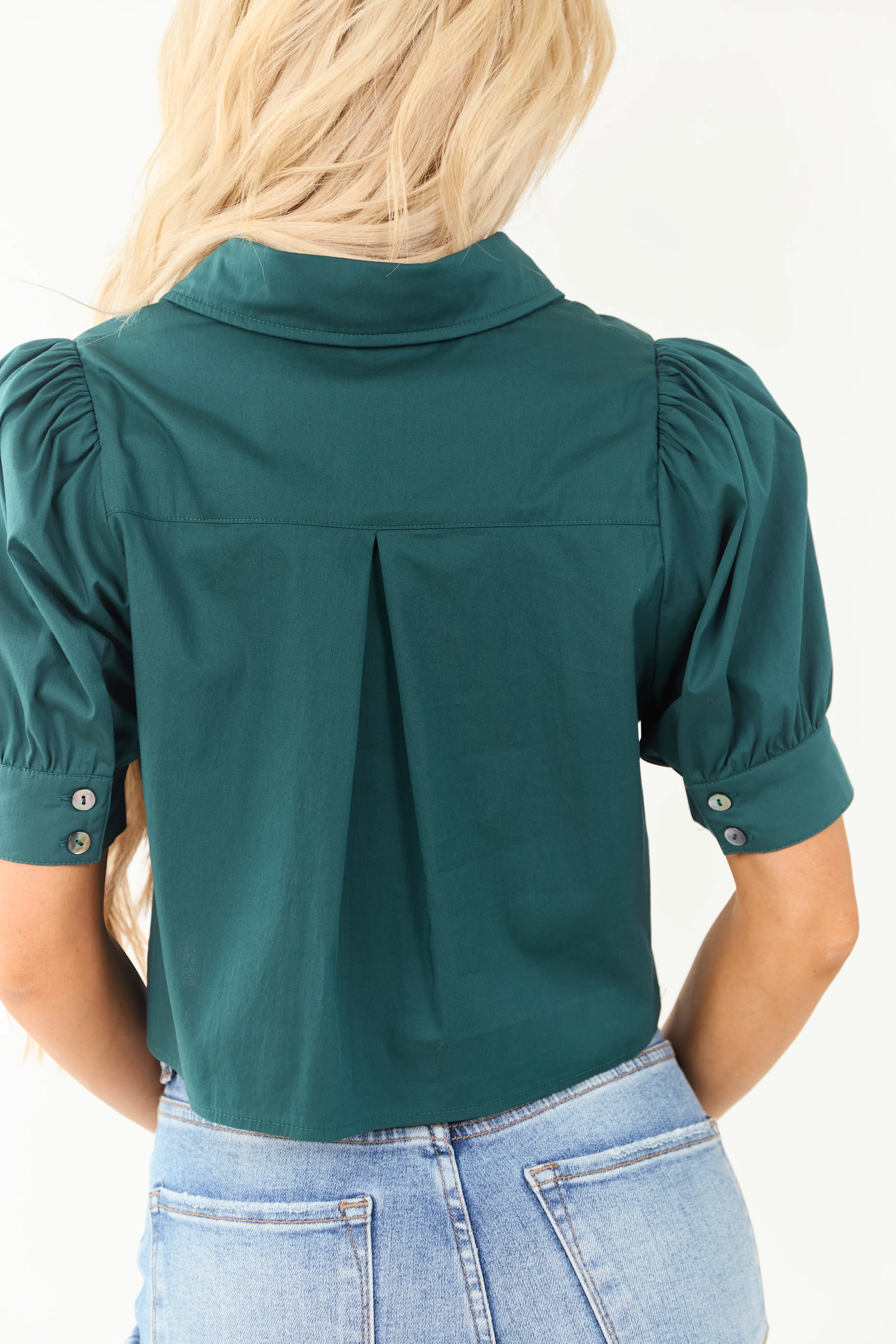 Entro Pine Half Puff Sleeve Button Down Top - Image 6
