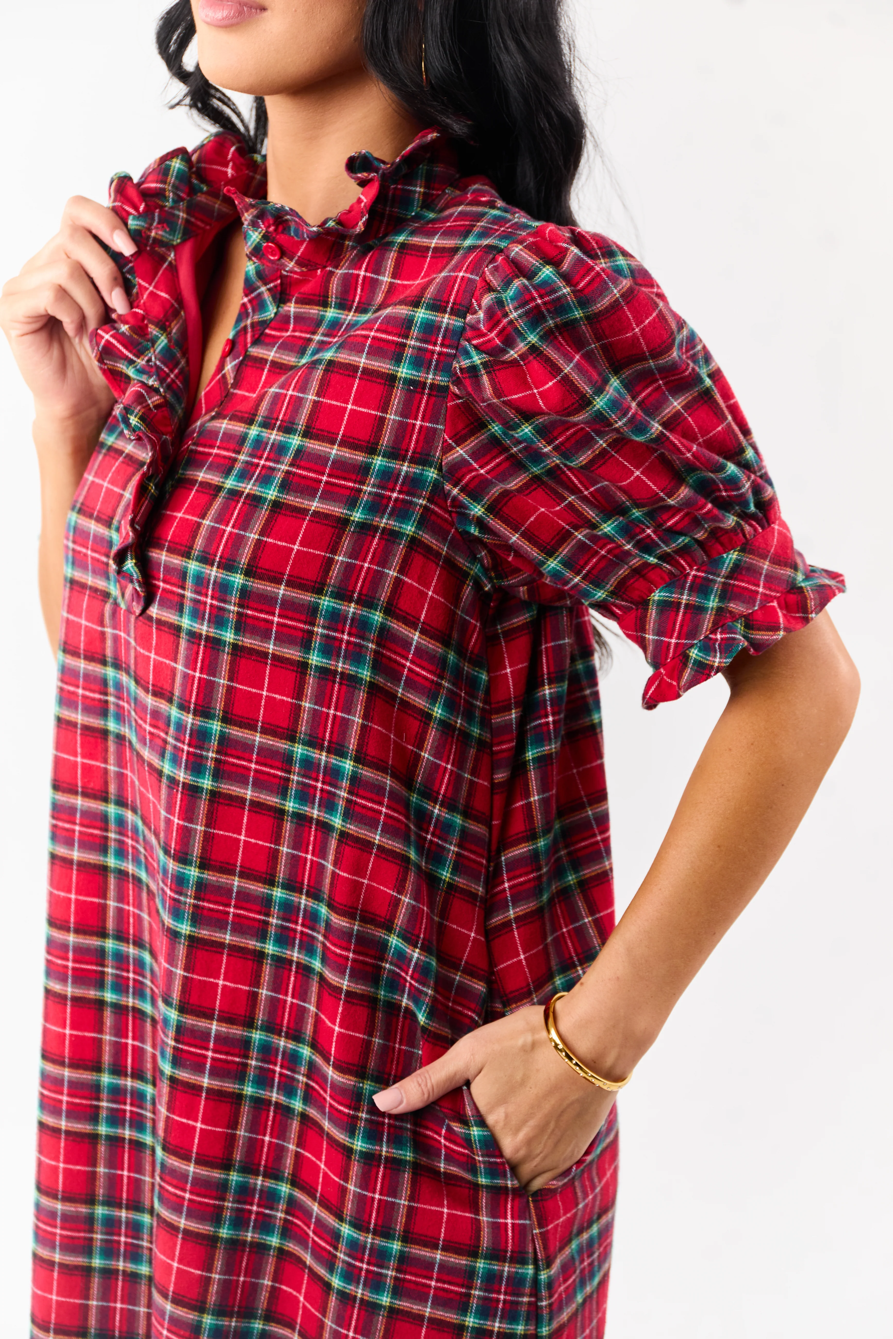 Entro Pomegranate Cotton Plaid Mini Shift Dress - Image 7