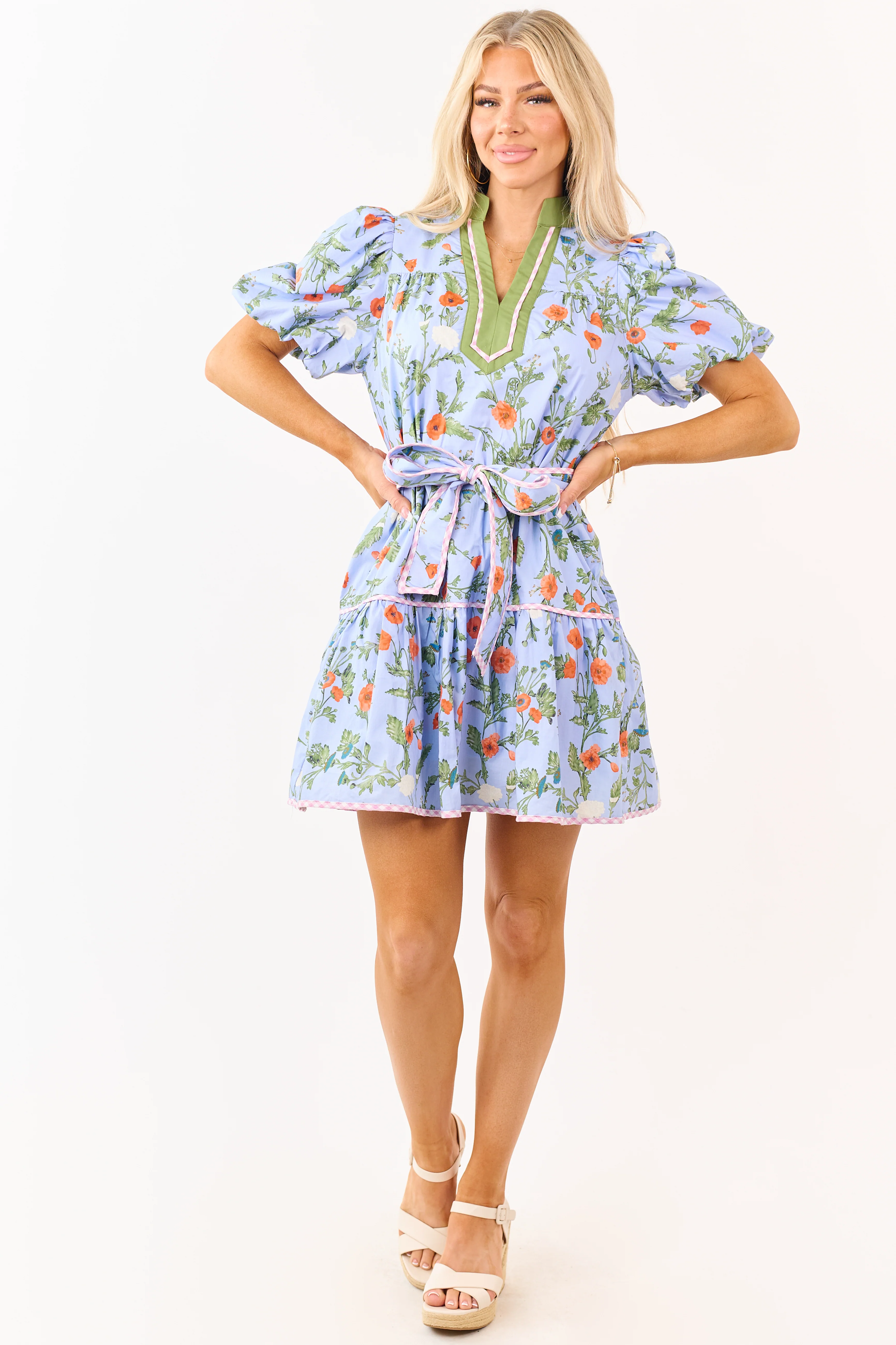 Entro Powder Blue Cotton Floral Print Mini Dress - Image 5