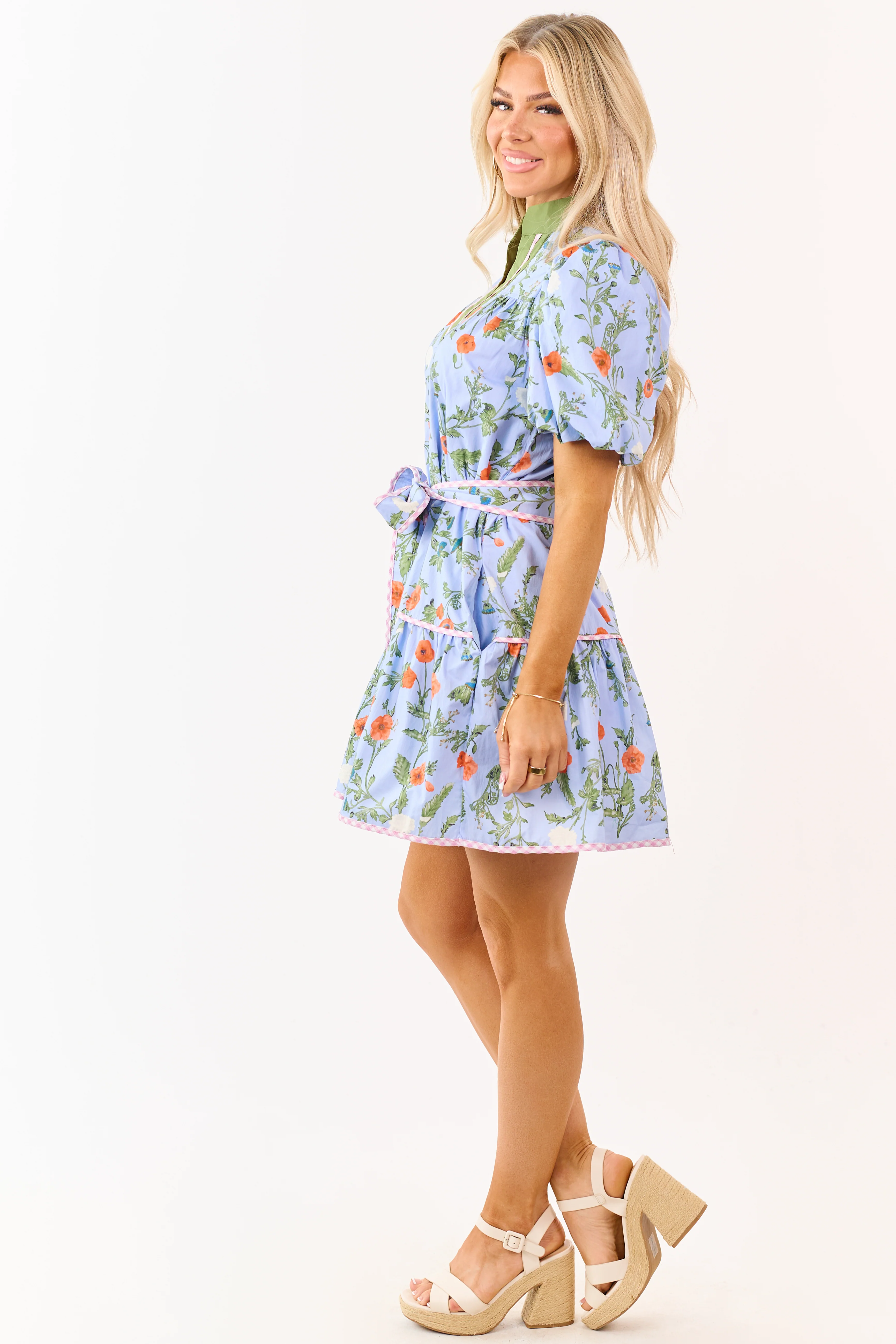 Entro Powder Blue Cotton Floral Print Mini Dress - Image 6