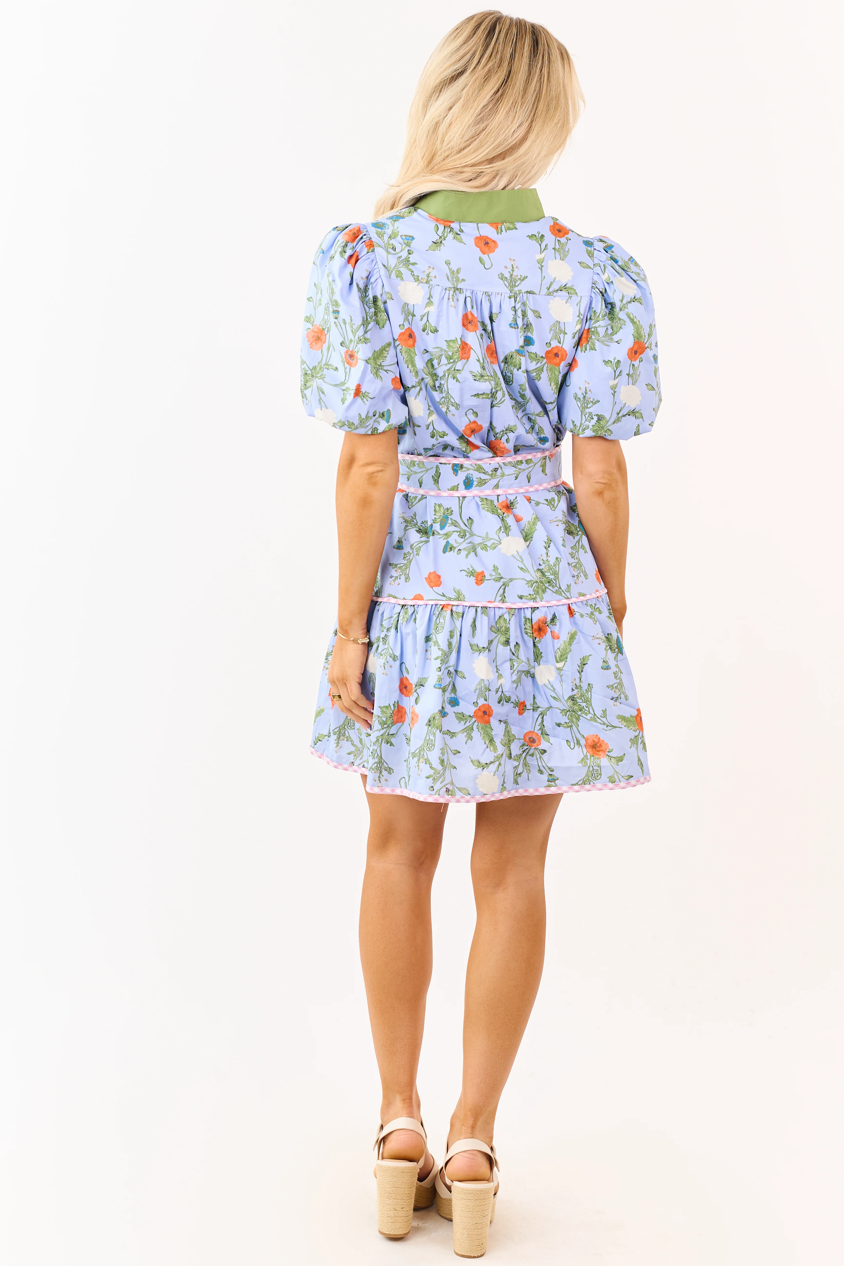 Entro Powder Blue Cotton Floral Print Mini Dress - Image 7