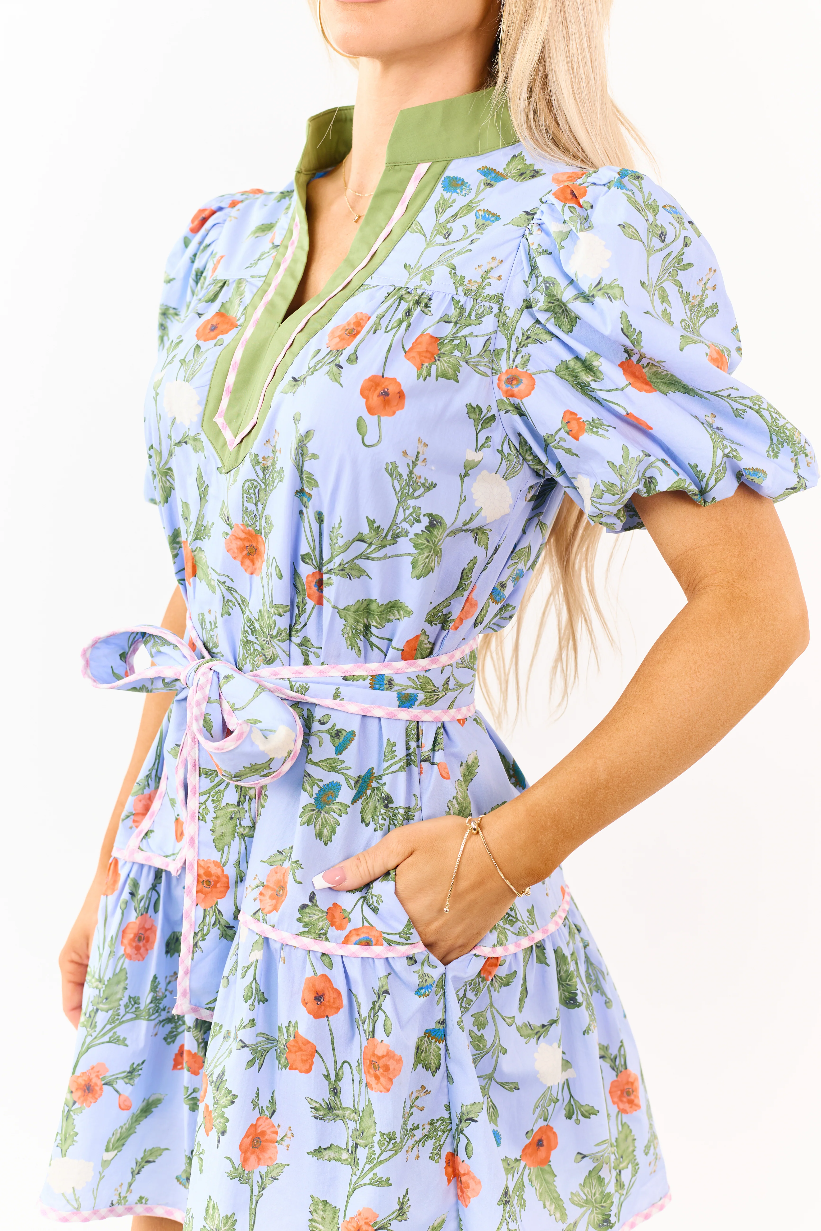Entro Powder Blue Cotton Floral Print Mini Dress - Image 8