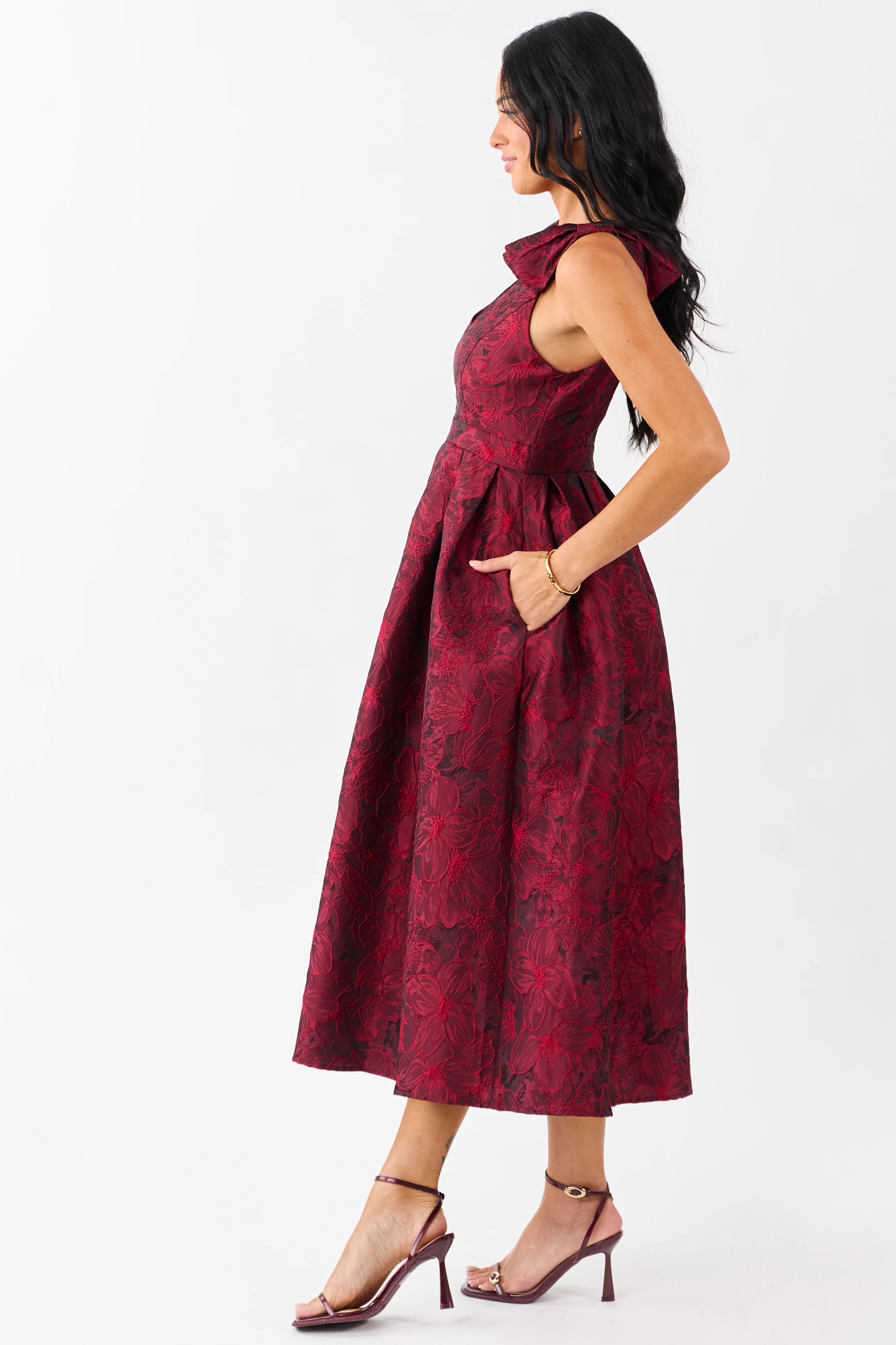 Entro Ruby Floral Jacquard Bow Strap Midi Dress - Image 4