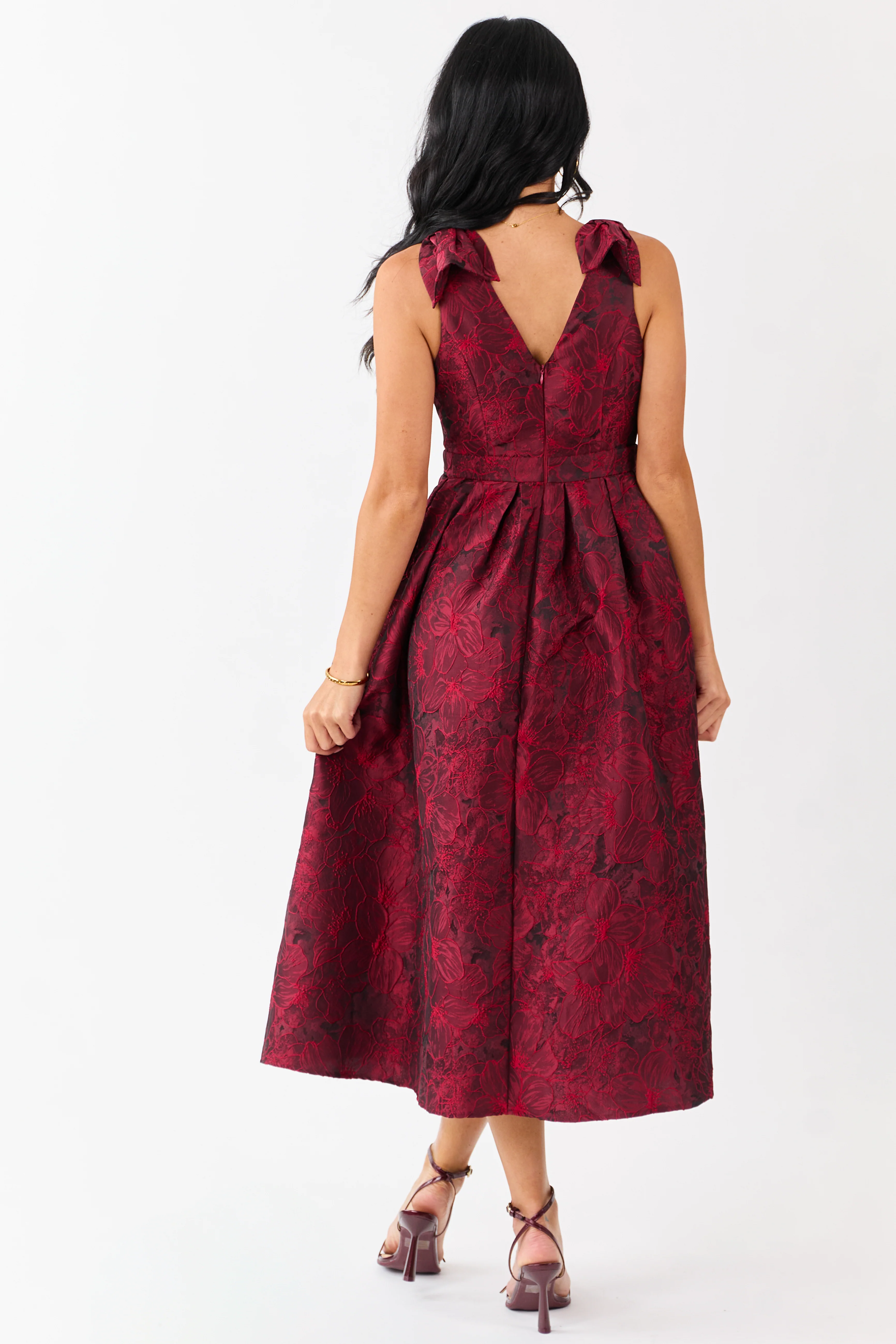 Entro Ruby Floral Jacquard Bow Strap Midi Dress - Image 5