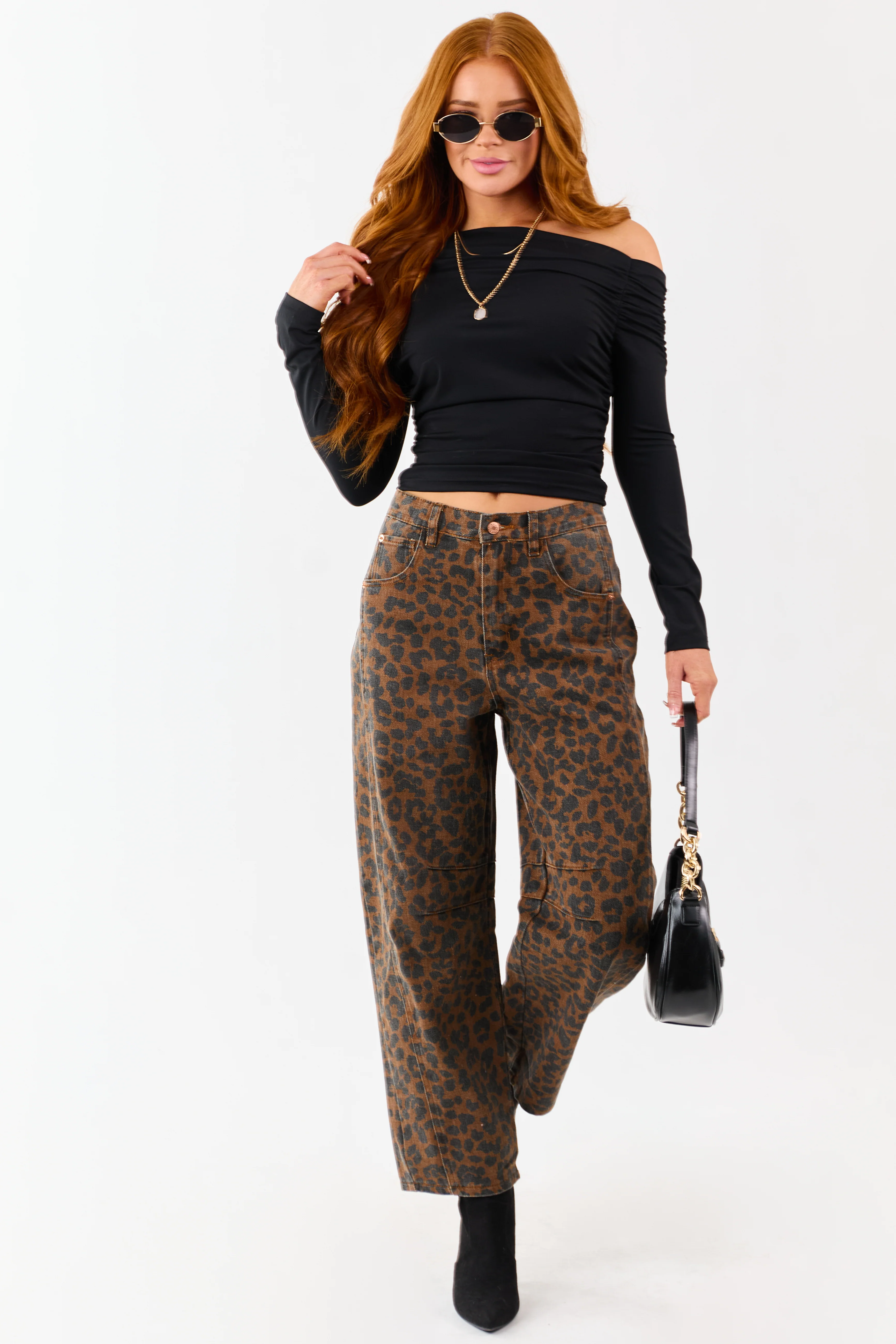 Entro Sepia Leopard Print High Rise Barrel Jeans - Image 6
