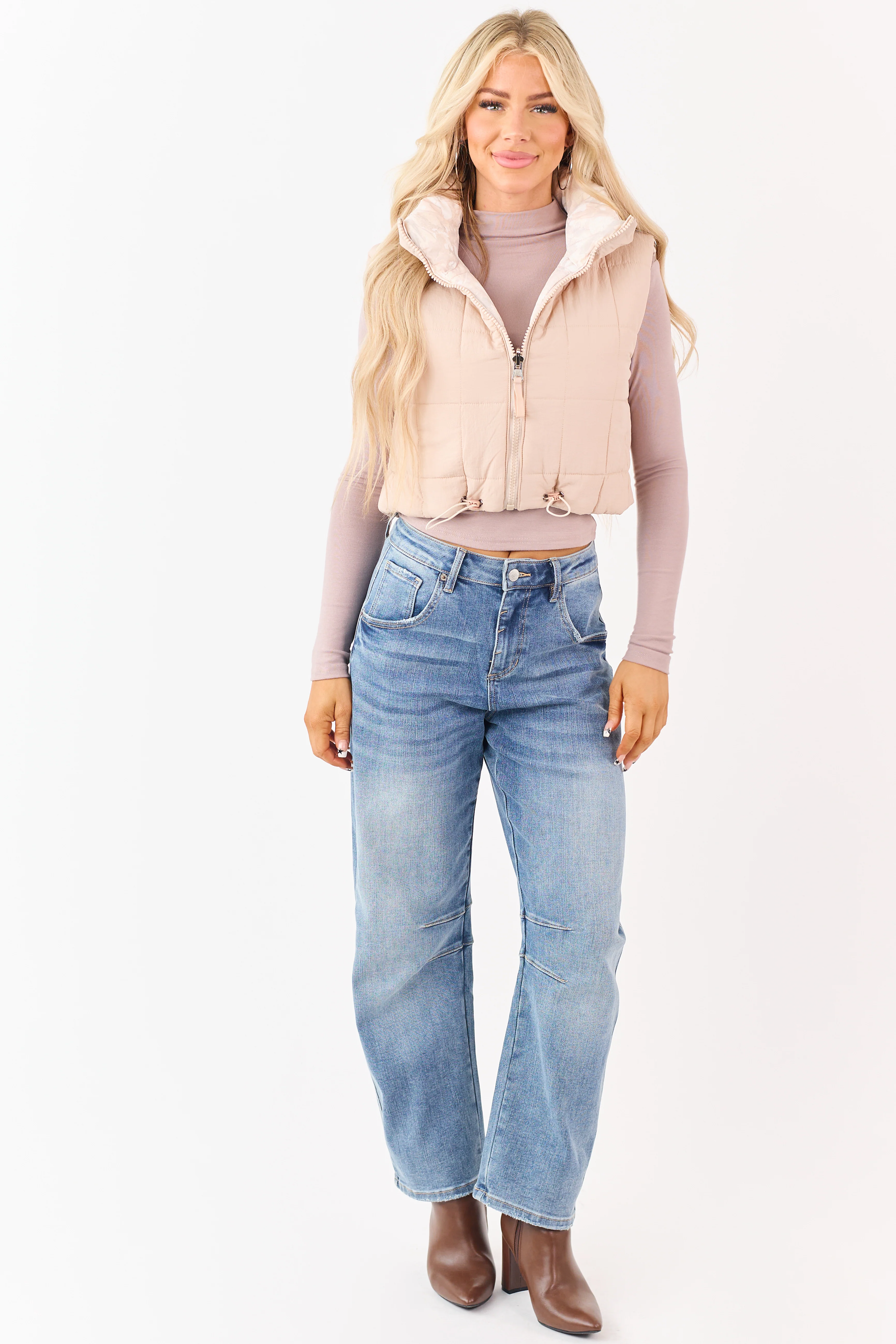 Faded Desert Sand Camo Reversible Crop Puffer Vest - Image 2