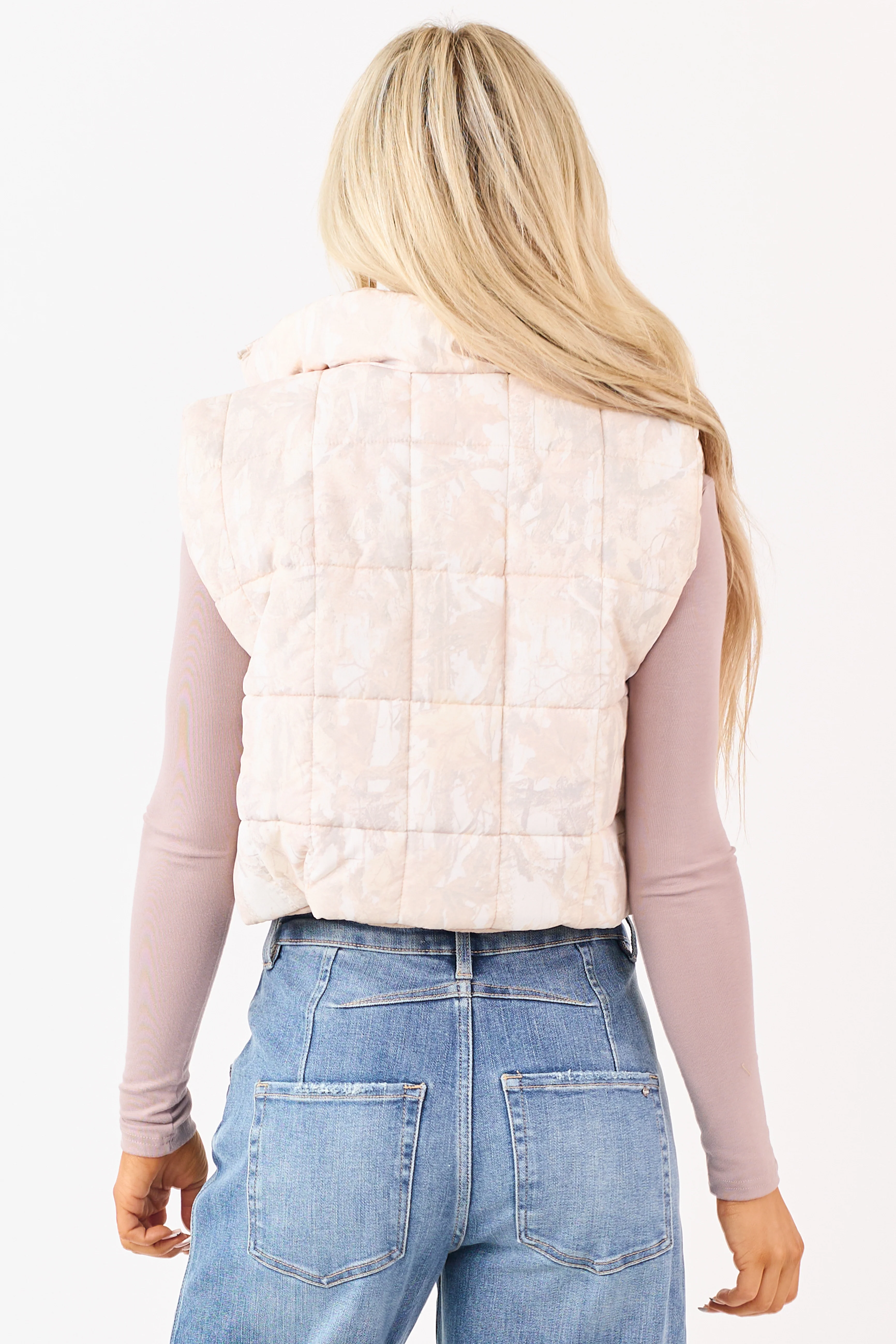 Faded Desert Sand Camo Reversible Crop Puffer Vest - Image 9
