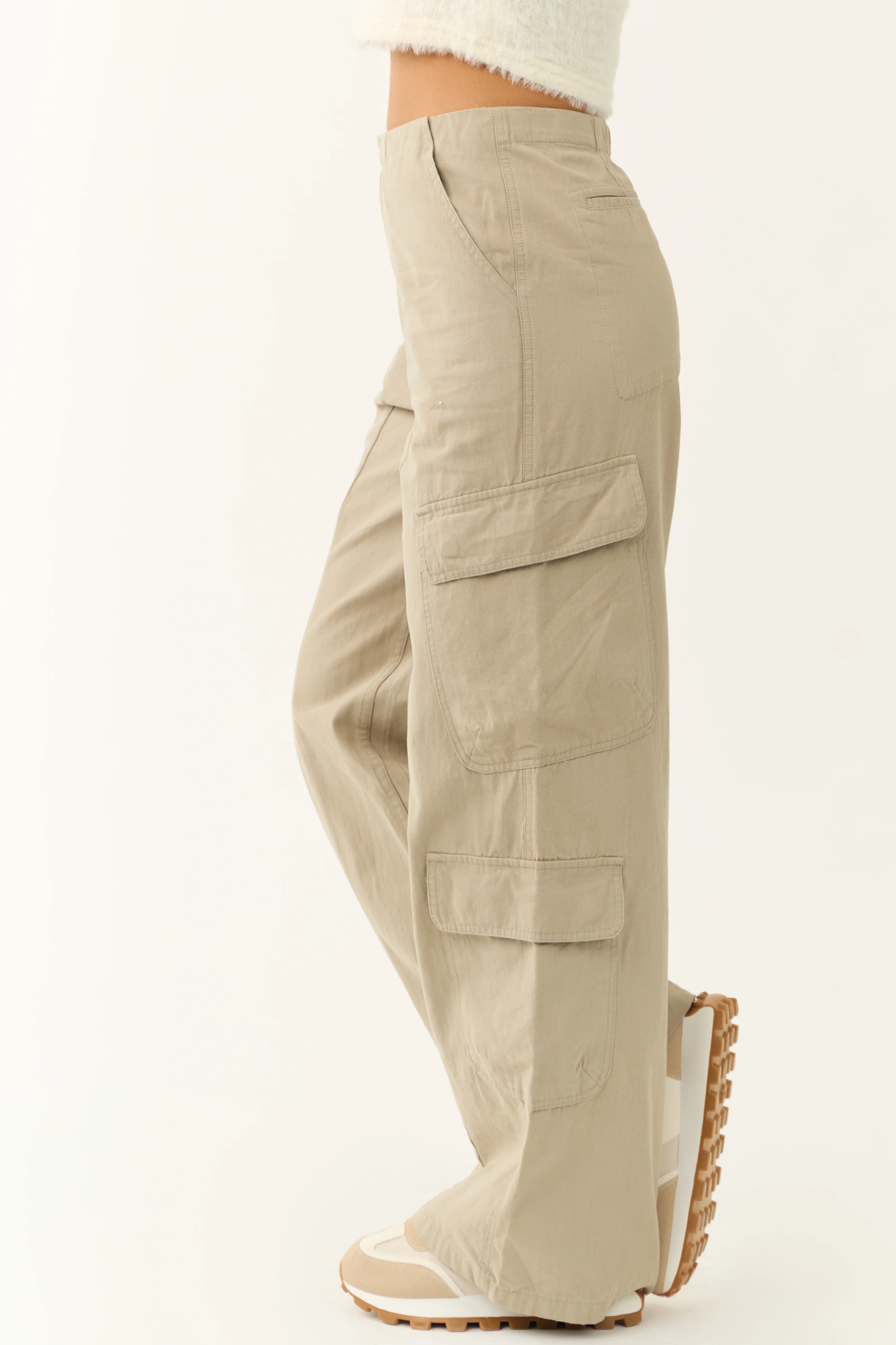 Faded Olive Mid Rise Wide Leg Cargo Pants - Image 3