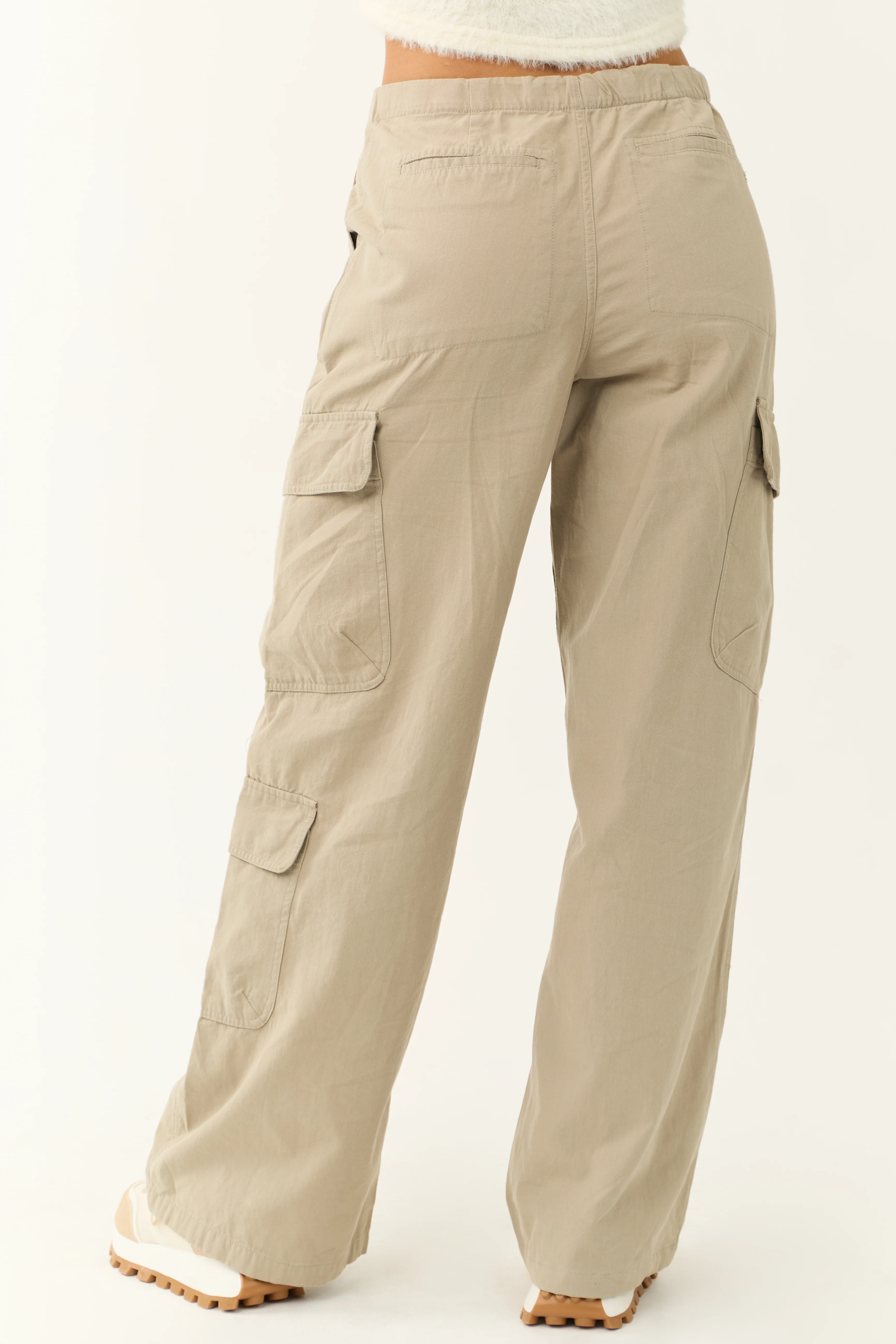 Faded Olive Mid Rise Wide Leg Cargo Pants - Image 4