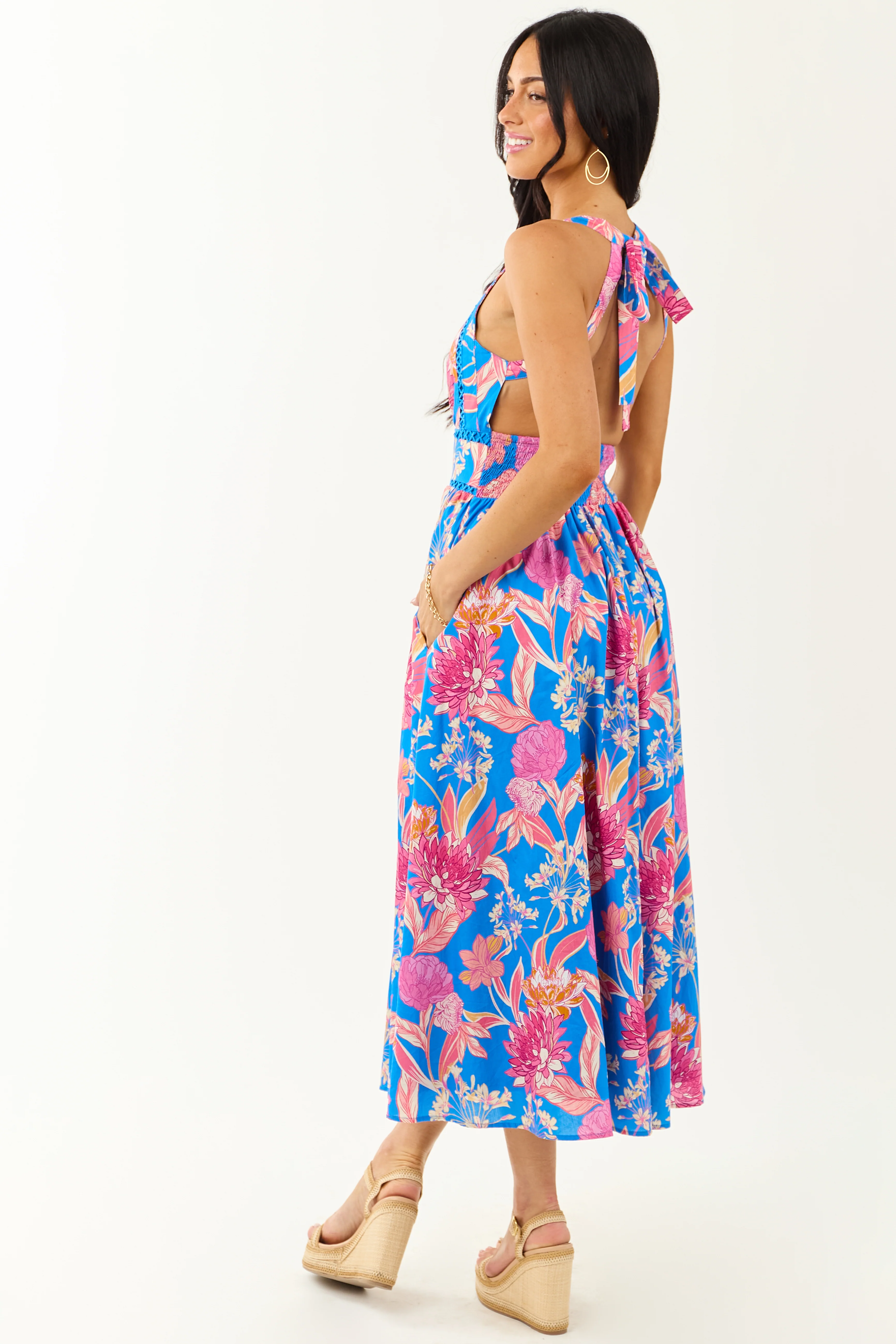 Flying Tomato Azure Floral Cotton Halter Midi Dress - Image 7