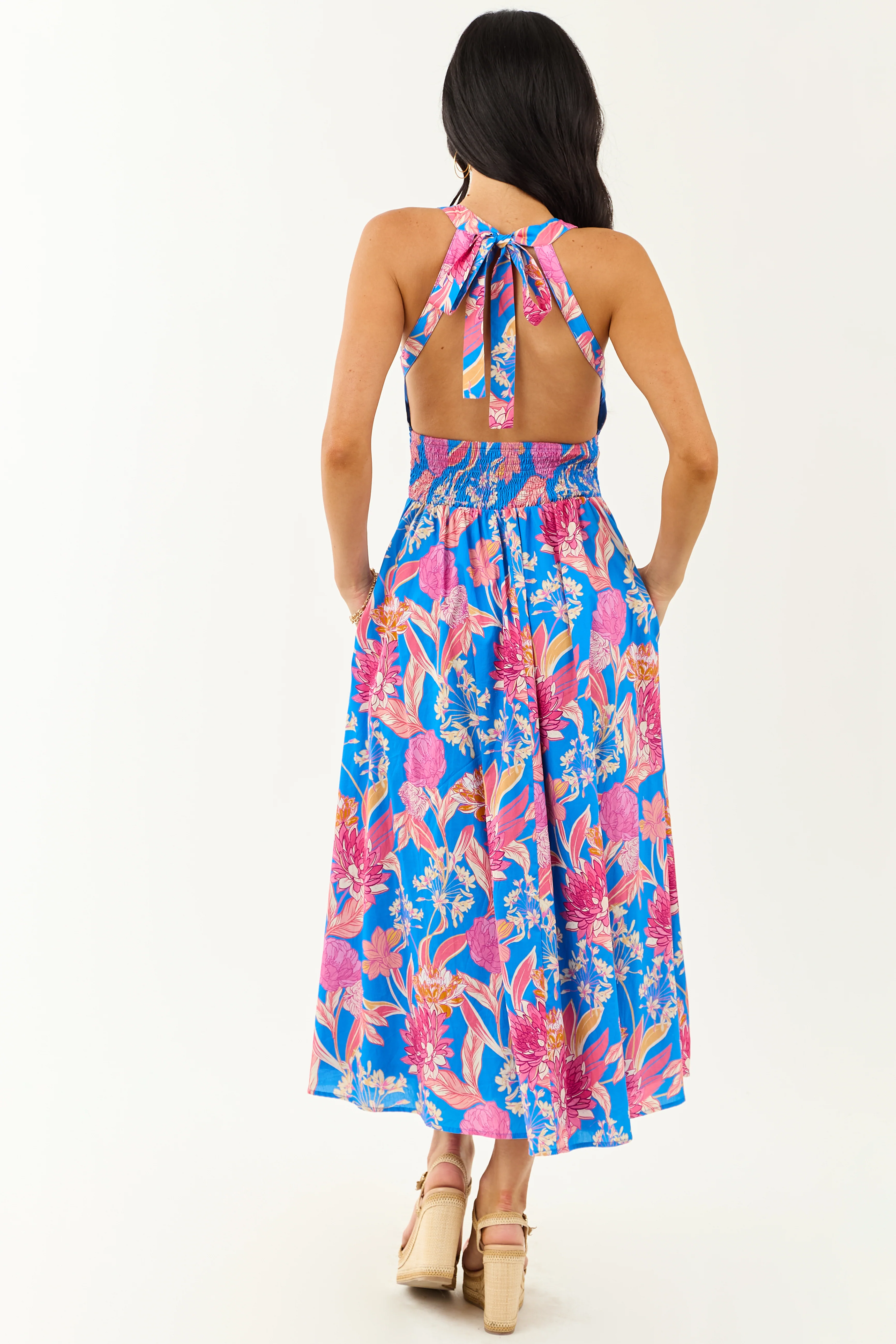 Flying Tomato Azure Floral Cotton Halter Midi Dress - Image 8